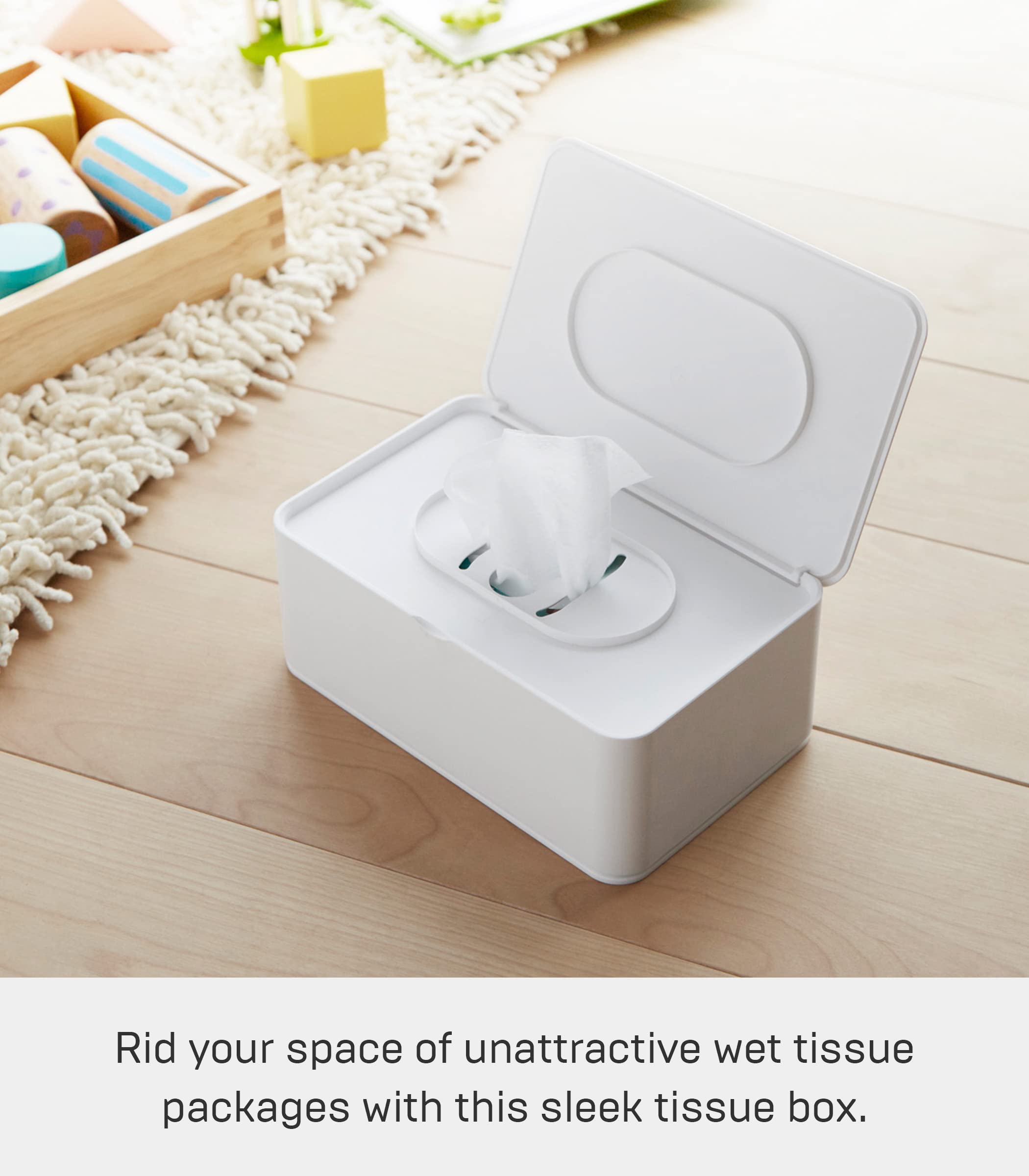 YAMAZAKI Home Wet Wipe Dispenser Storage Box - Plastic Tissue Case Container for Baby Wipes, Kitchen & Bathroom - White, One Size (Perfect for Nursery, Diaper Changing & Household Cleaning)
