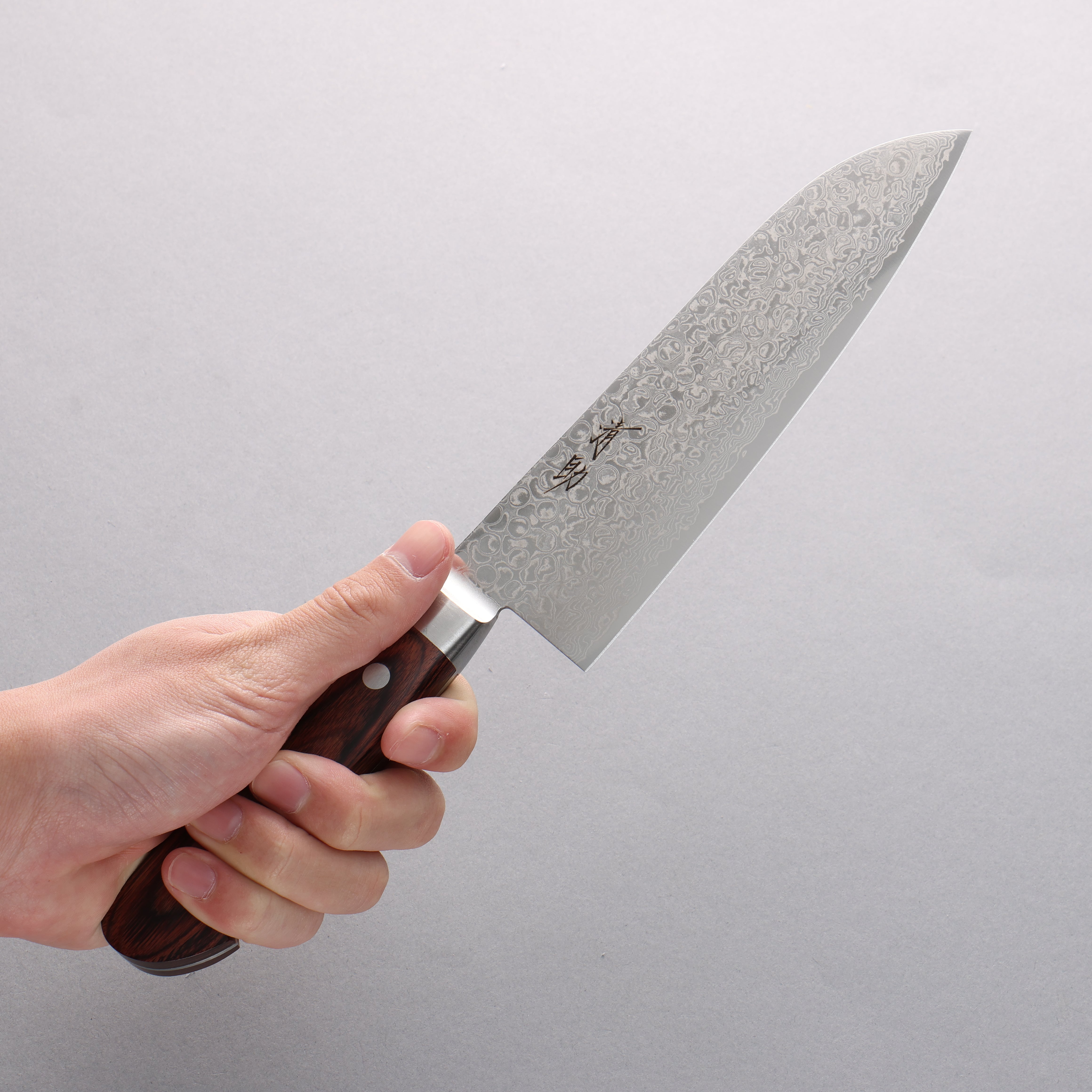 Premium Seisuke Mokusei ZA 18 Damascus Santoku Knife 170mm - Mirror Finish, Brown Pakkawood Handle - Perfect for Sushi, Vegetables & Precision Cutting