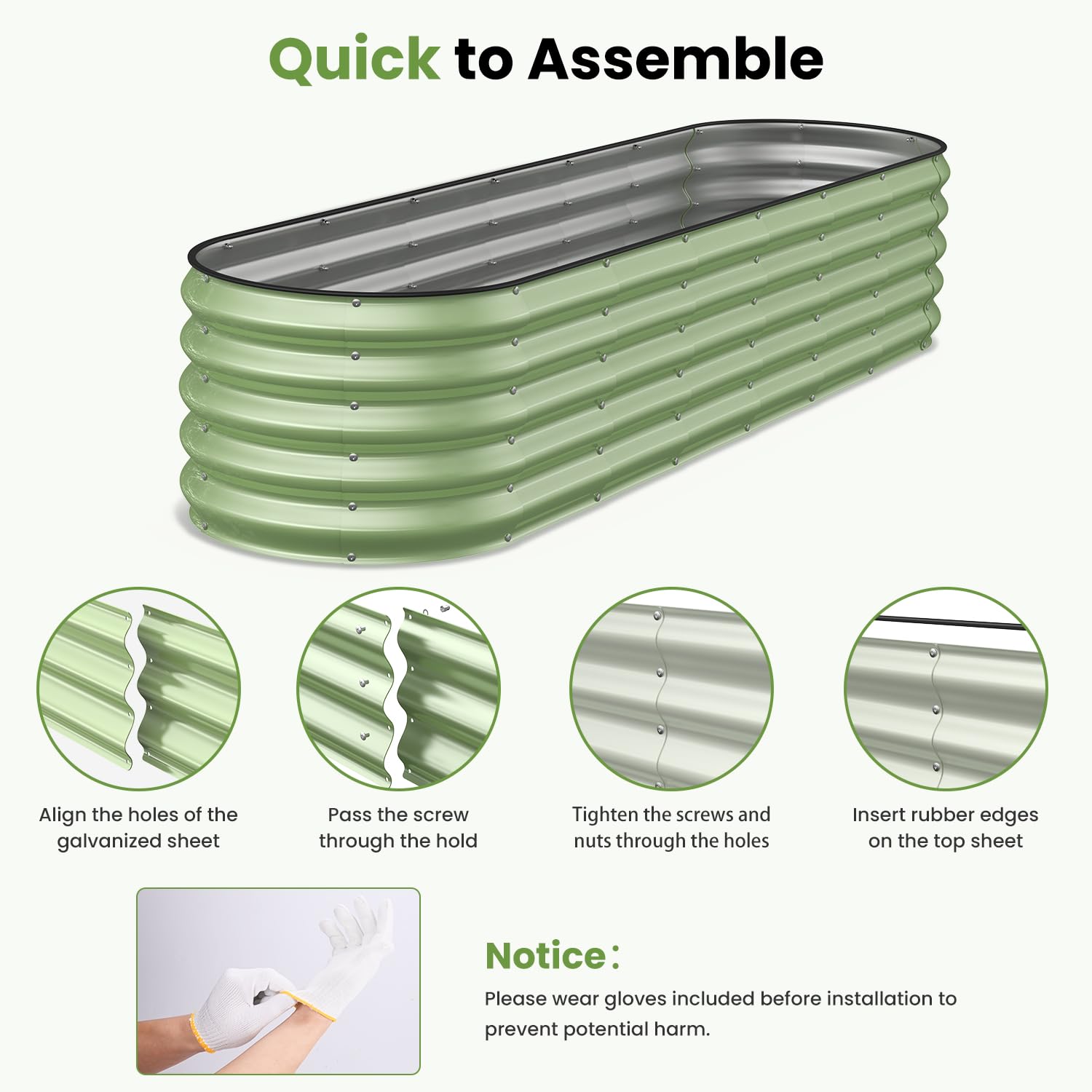 Galvanized Raised Garden Bed Kit - 8x2x1.5 FT Oval Metal Planter Box for Vegetables, Flowers & Herbs (Sage Green) | Outdoor Gardening Solution for Backyard, Patio & Urban Farming