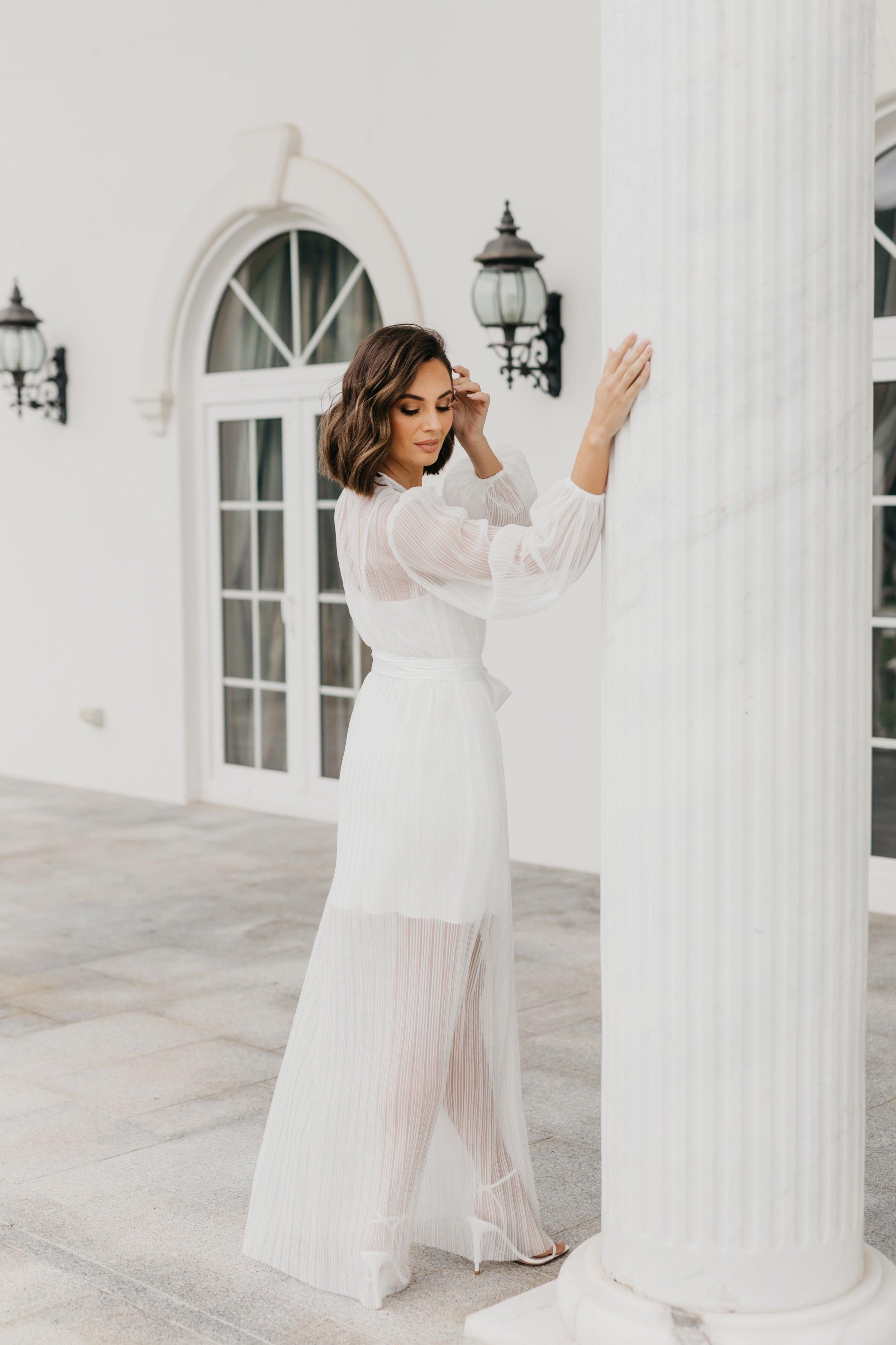 Georgia Pleated Maxi Bridal Robe with Slip - Elegant Wedding Gown for Bridal Shower, Getting Ready, and Pre-Wedding Photos