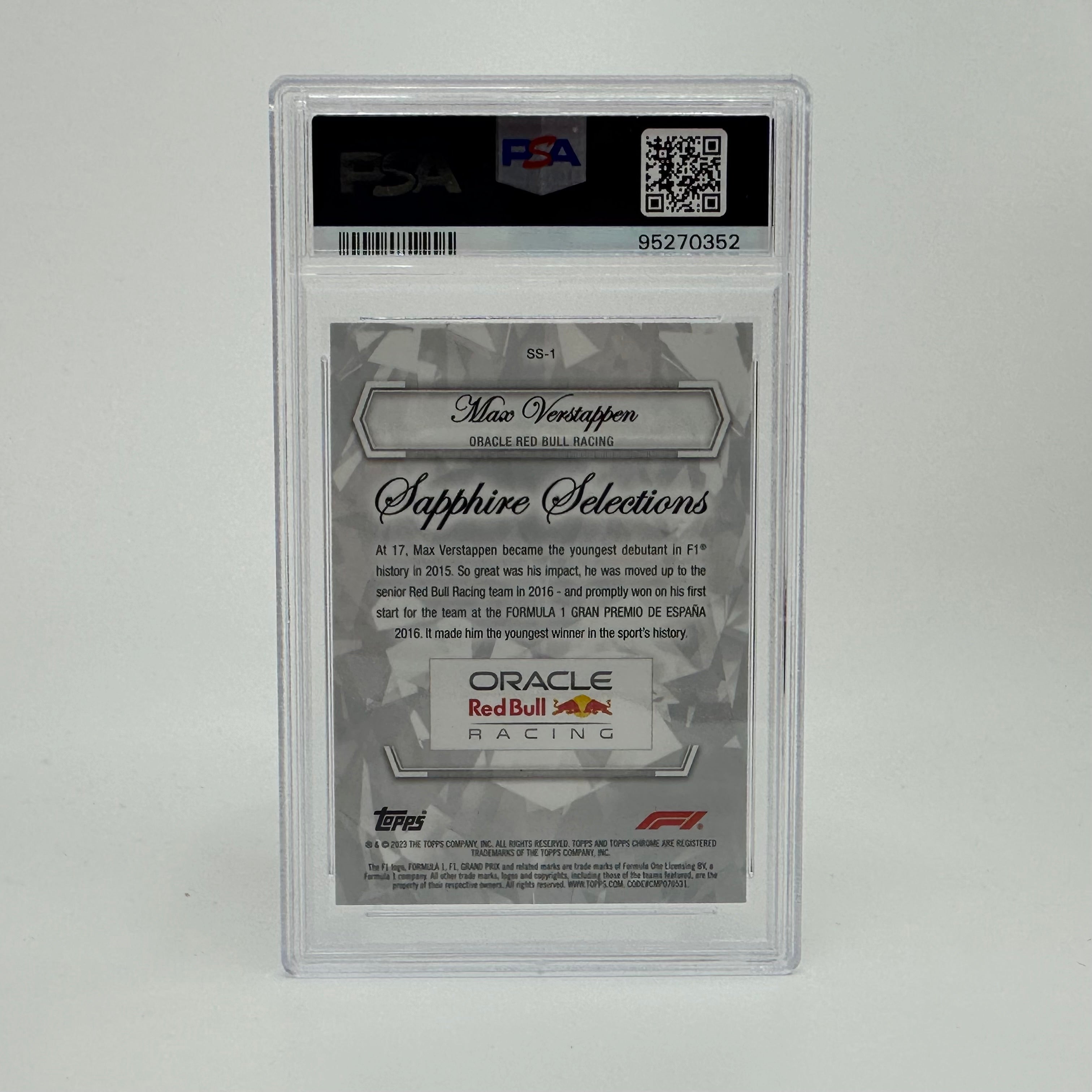 2023 Topps Chrome Sapphire Selections Max Verstappen #SS1 PSA 9 Graded Card - Perfect for F1 Collectors, Racing Fans & Sports Memorabilia Displays