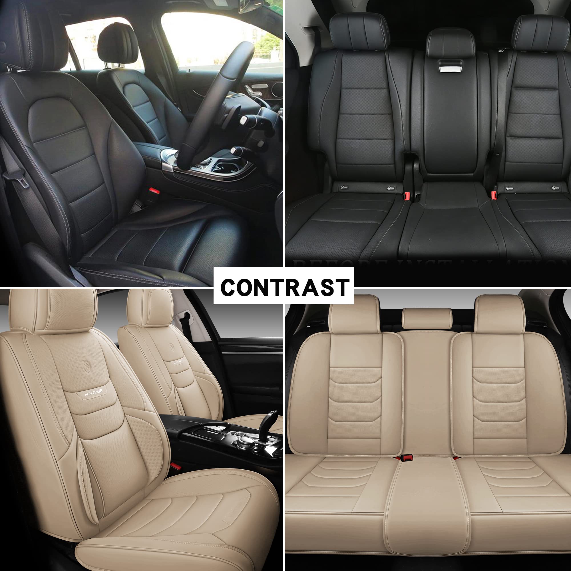 Premium Full Coverage Leather Car Seat Covers - Universal Fit for Most Cars, Sedans, Trucks & SUVs - Waterproof Leatherette Automotive Seat Protectors (Full Set, Beige) | Perfect for Daily Commutes, Road Trips & Pet Owners