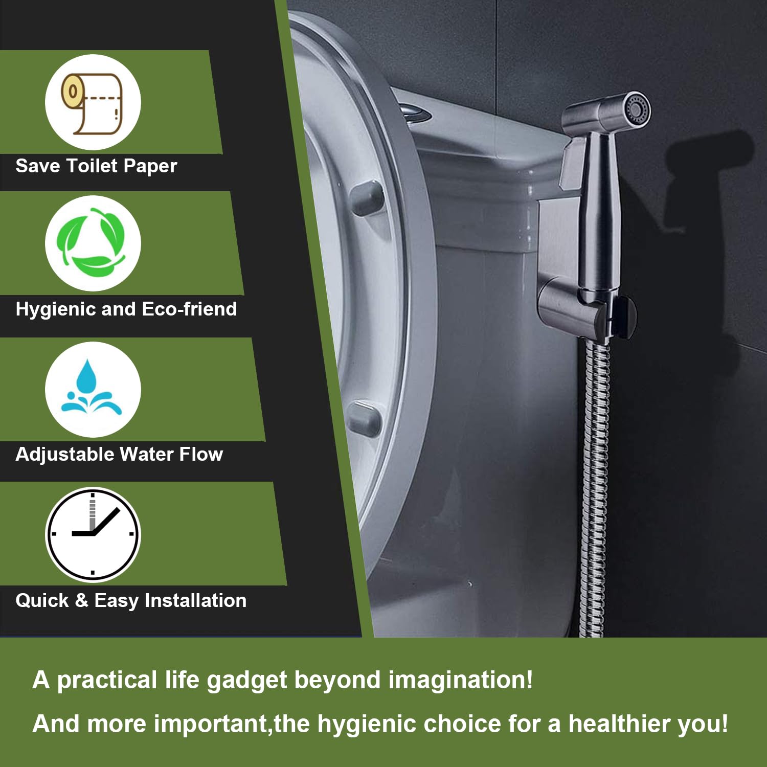 Stainless Steel Handheld Bidet Sprayer for Toilet - Adjustable Water Pressure Control, Bathroom Hygiene Sprayer & Baby Cloth Diaper Cleaner | Perfect for Family Use, Postpartum Care & Travel Toilet Essentials
