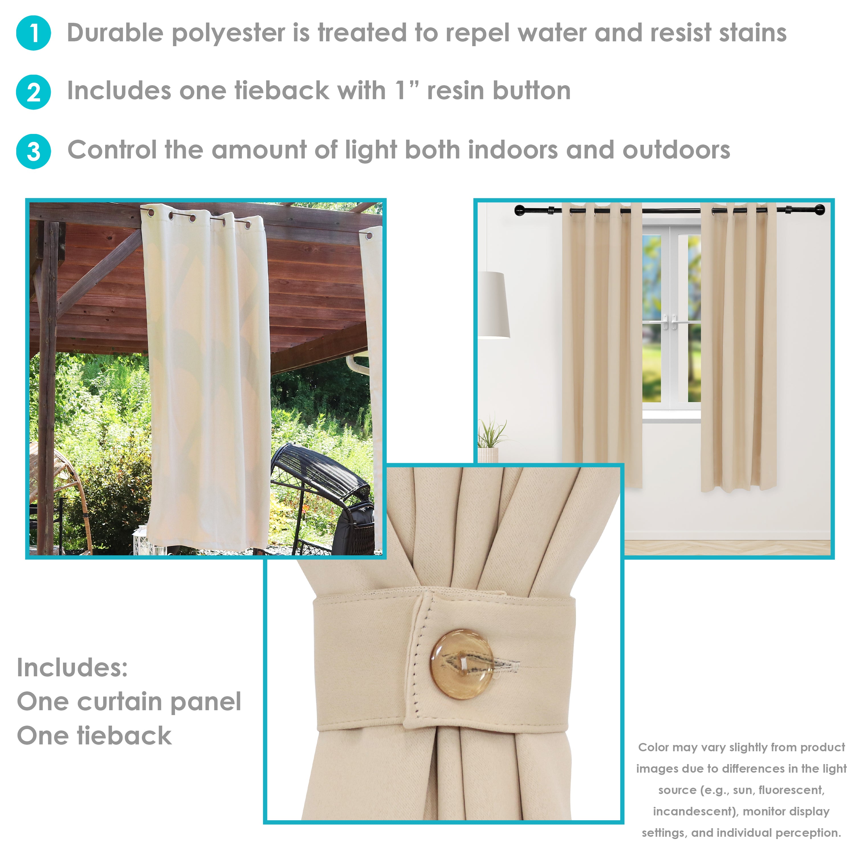Sunnydaze Beige Blackout Curtains for Outdoor Patio - UV Protection & Privacy - Perfect for Porch, Gazebo, and Sunroom Decor