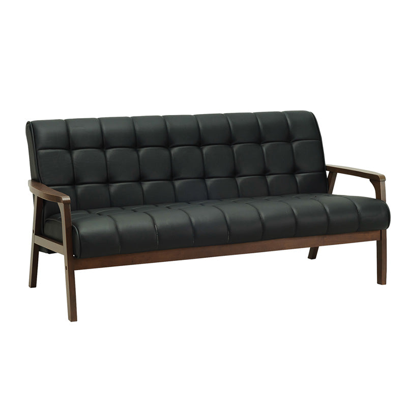 TUCSON 3-Seater Sofa in Walnut Frame with Black PU Leather Upholstery - Perfect for Living Room, Lounge, and Office Spaces