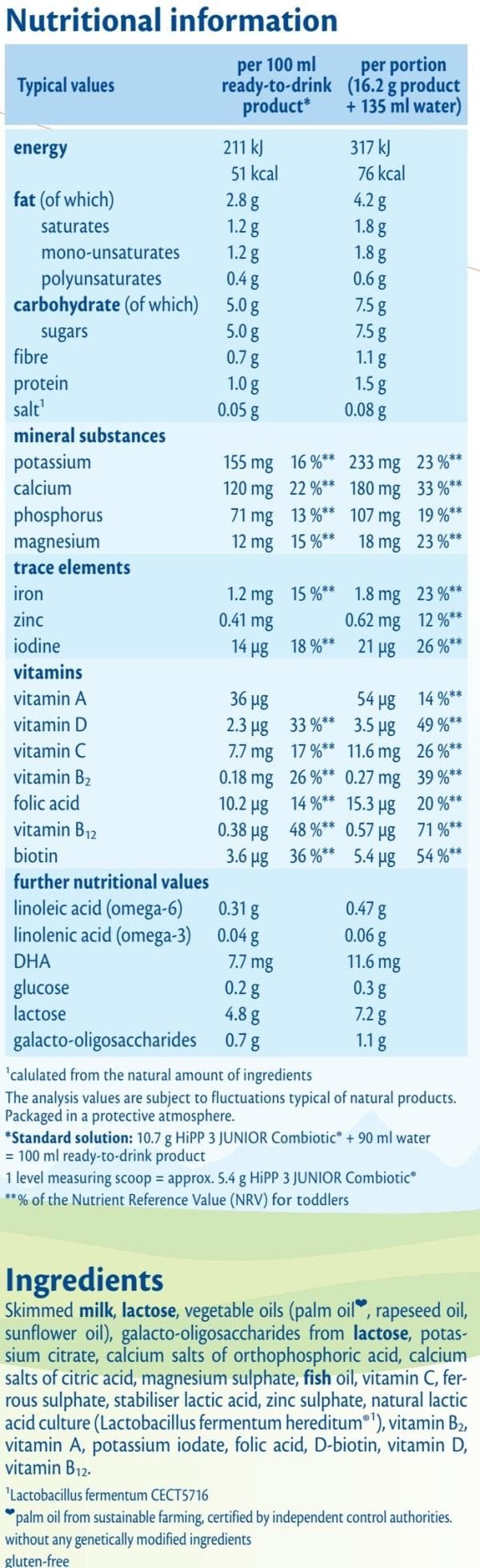 HiPP 3 Junior Combiotic Organic Growing-Up Milk Formula (500g) - Supports Immune System & Brain Development - Ideal for Toddlers 1-3 Years Old - EXP:09/09/26 - Perfect for Daycare, Travel & On-the-Go Nutrition