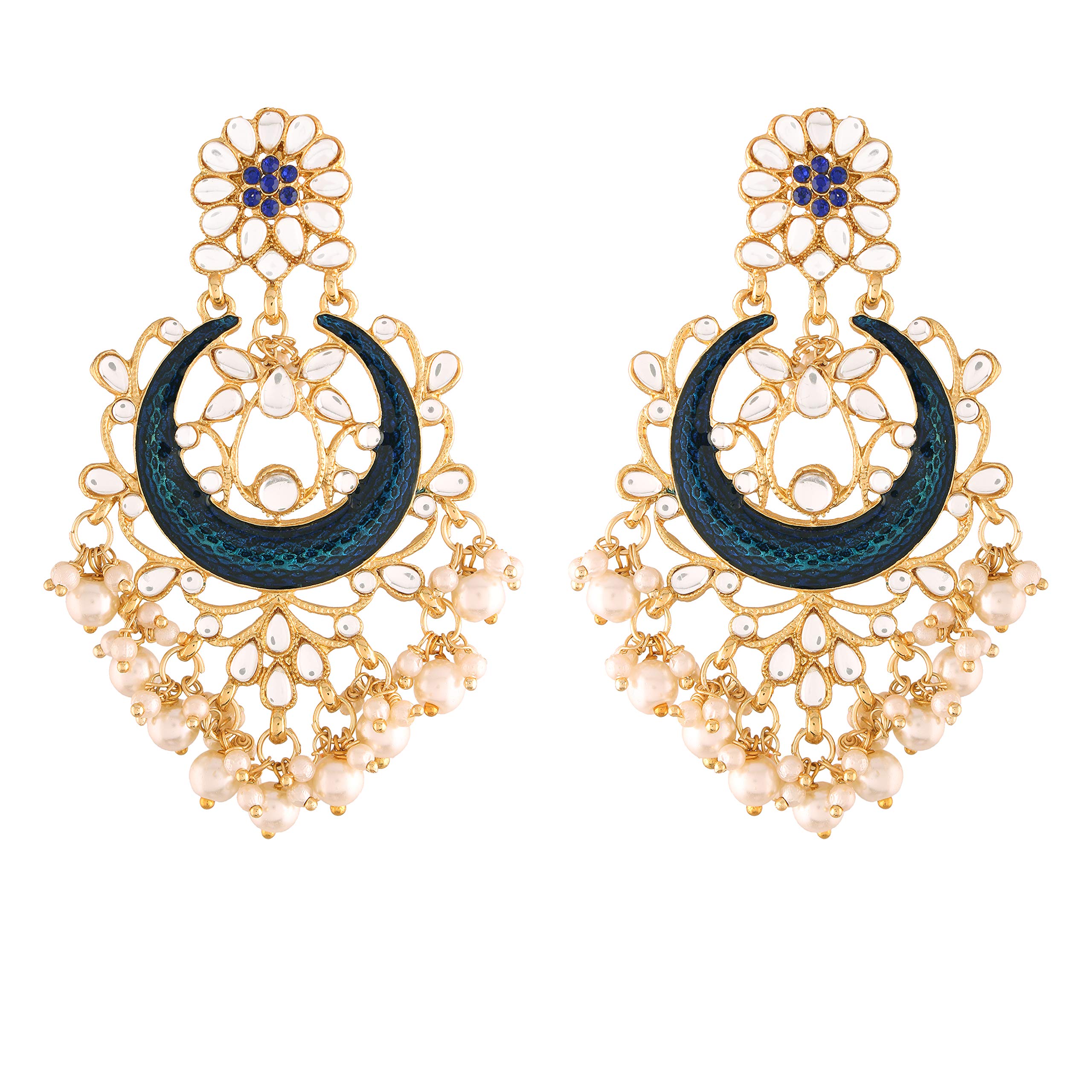 Exquisite Handcrafted Gold Plated Indian Wedding Earrings – Blue Meenakari Kundan & Pearl Bridal Jewelry for Bollywood & Traditional Occasions (E2794) | Perfect for Weddings, Festivals, Cultural Events & Special Celebrations