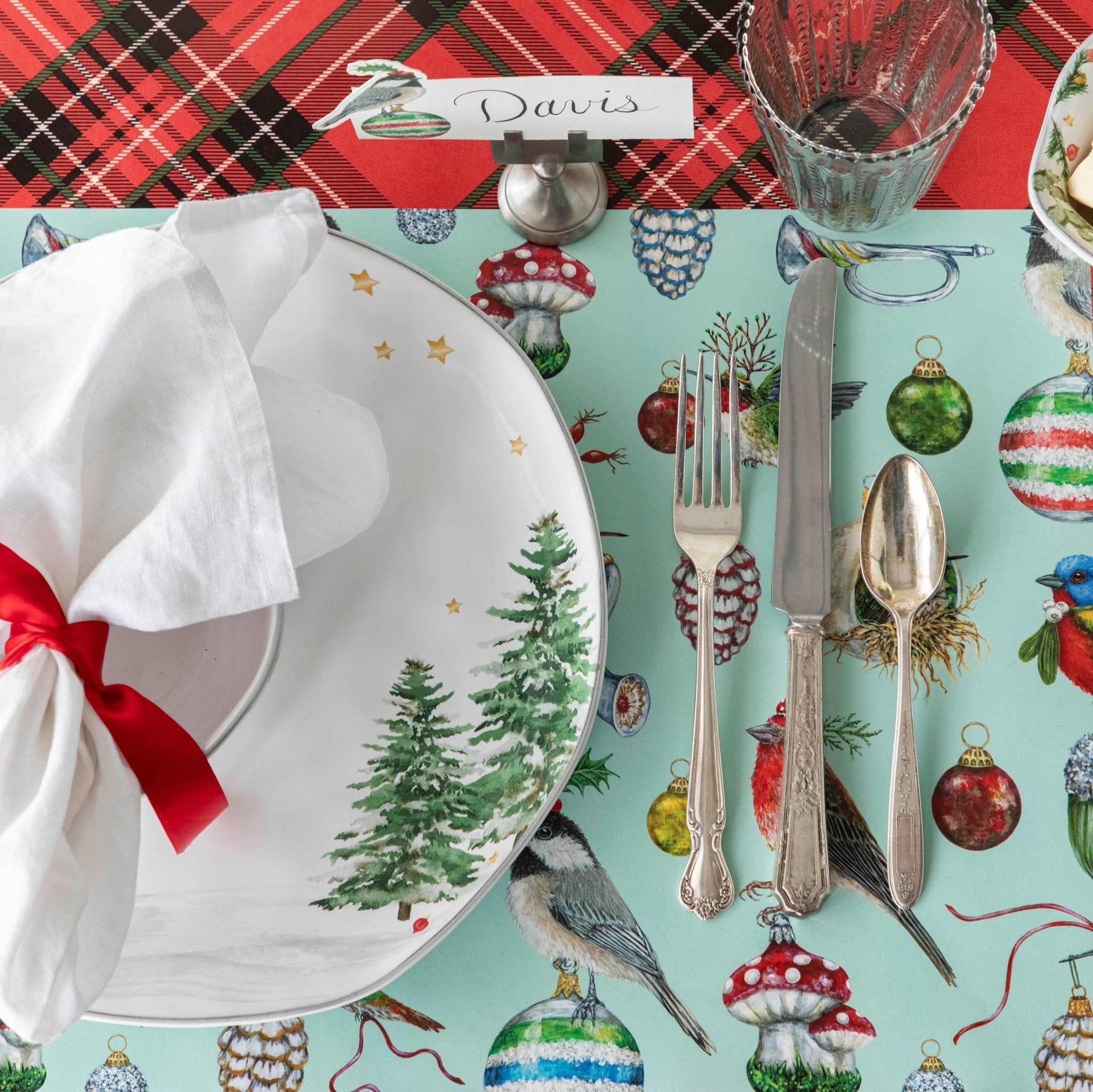 Baubles and Birds Decorative Placemats Set of 4 - Elegant Table Mats for Dining, Kitchen, and Home Decor - Perfect for Holiday Dinners, Parties, and Everyday Use