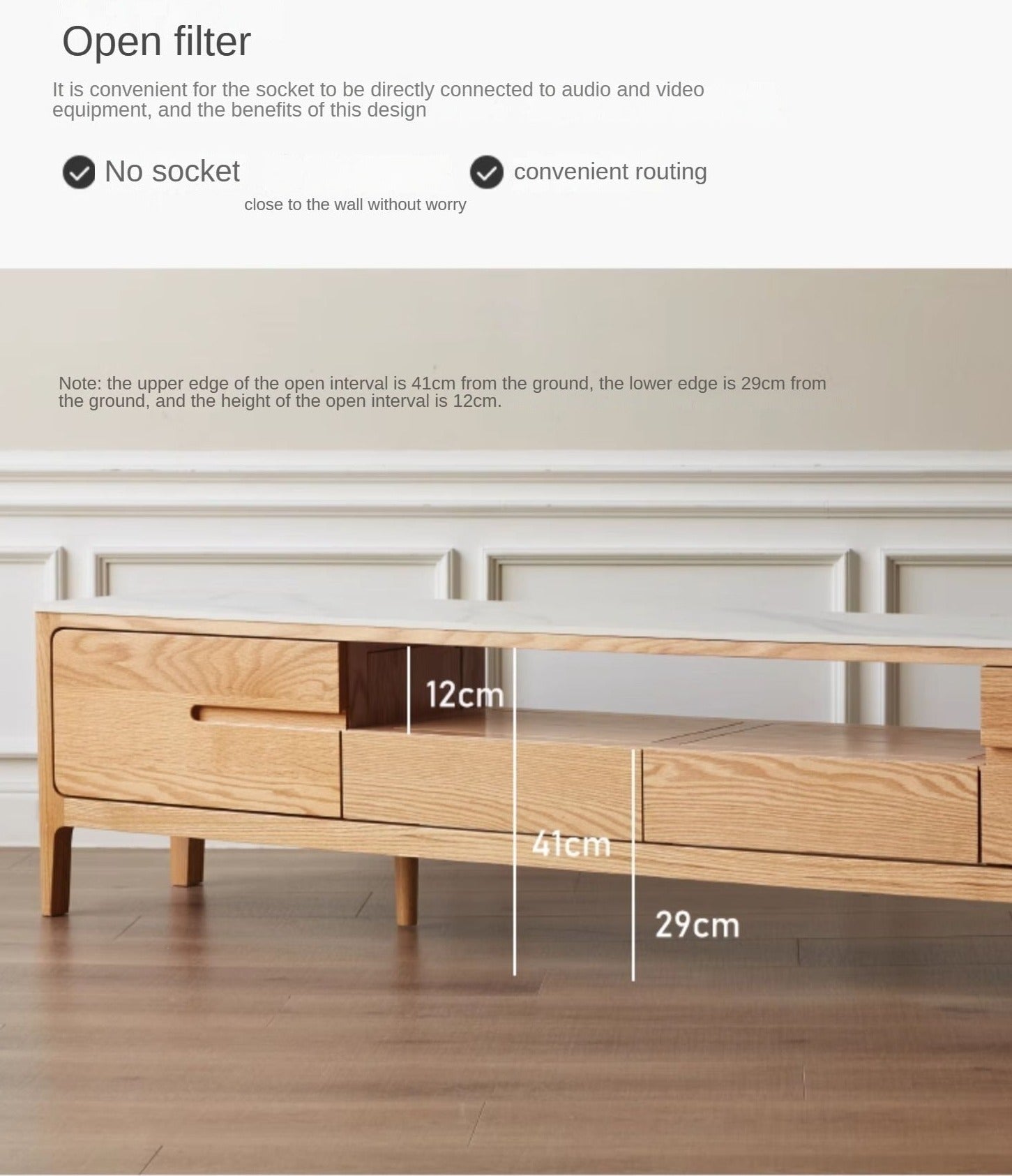 Solid Oak Wood TV Stand with Slate Top - Modern Entertainment Center for Living Room, Bedroom & Home Theater