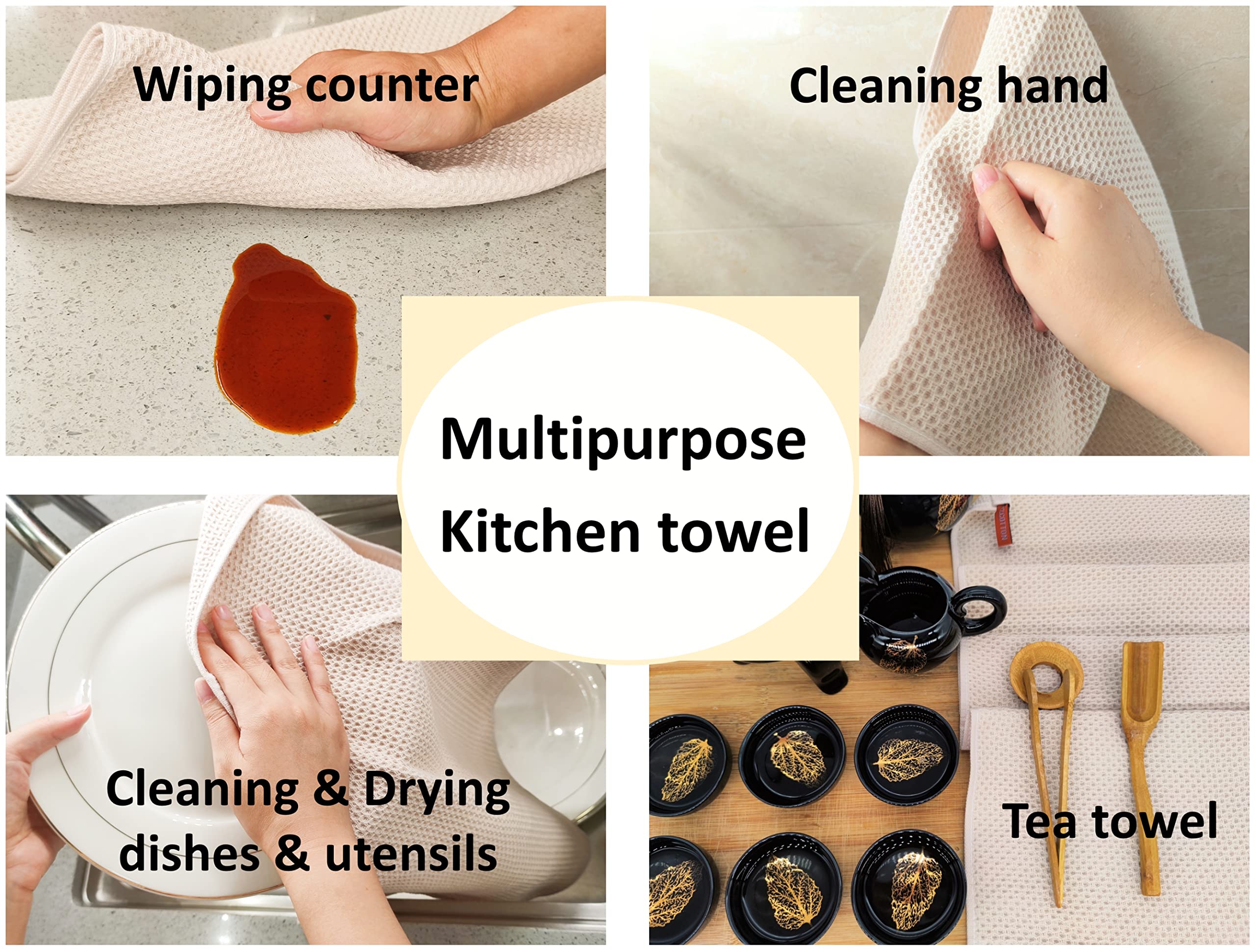 Premium 100% Cotton Waffle Weave Dish Towels - Ultra Absorbent & Soft Kitchen Hand Towels for Cleaning & Drying - 13