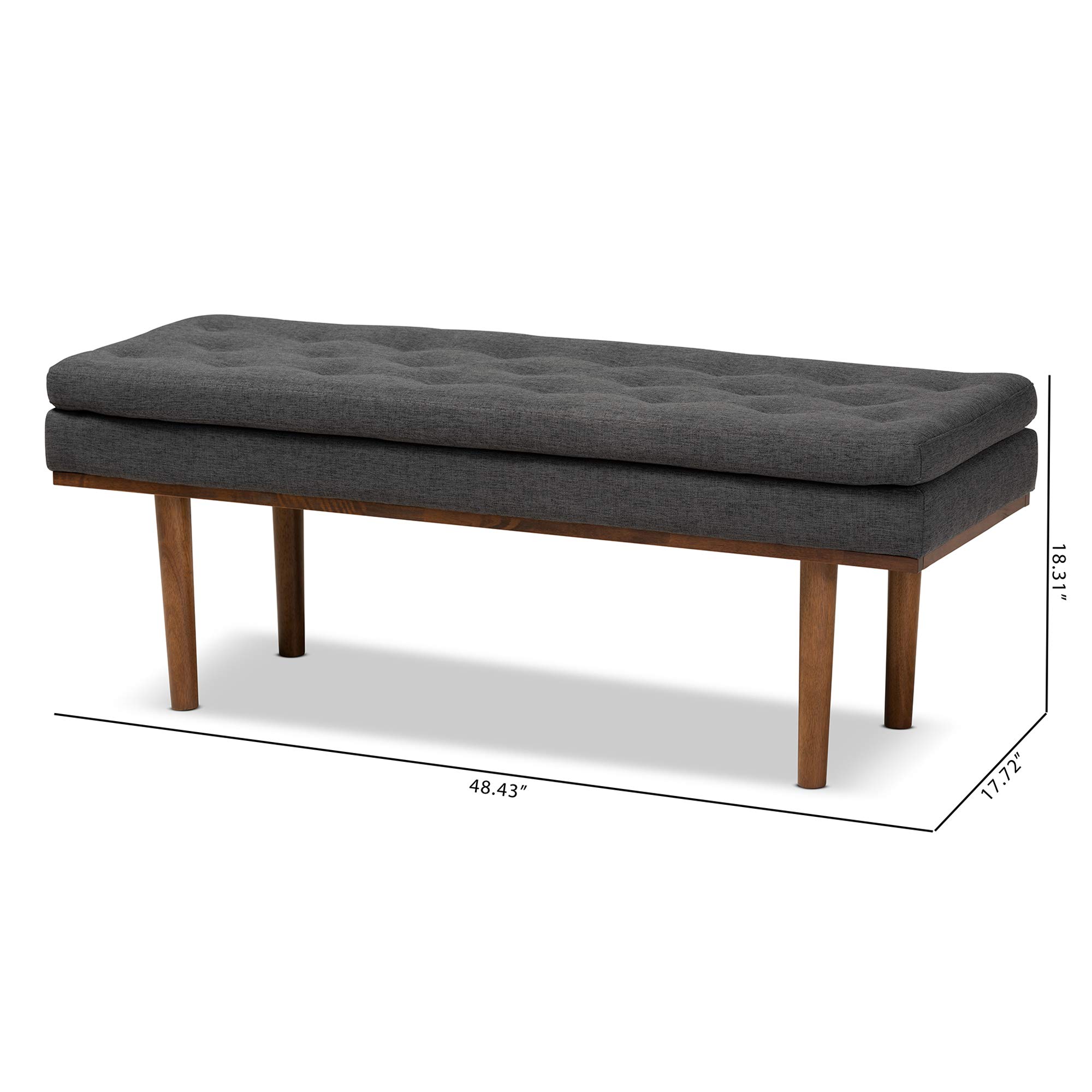 Baxton Studio Modern Wooden Bench with Dark Grey Upholstery & Walnut Legs - Perfect for Entryway, Living Room, or Bedroom Seating