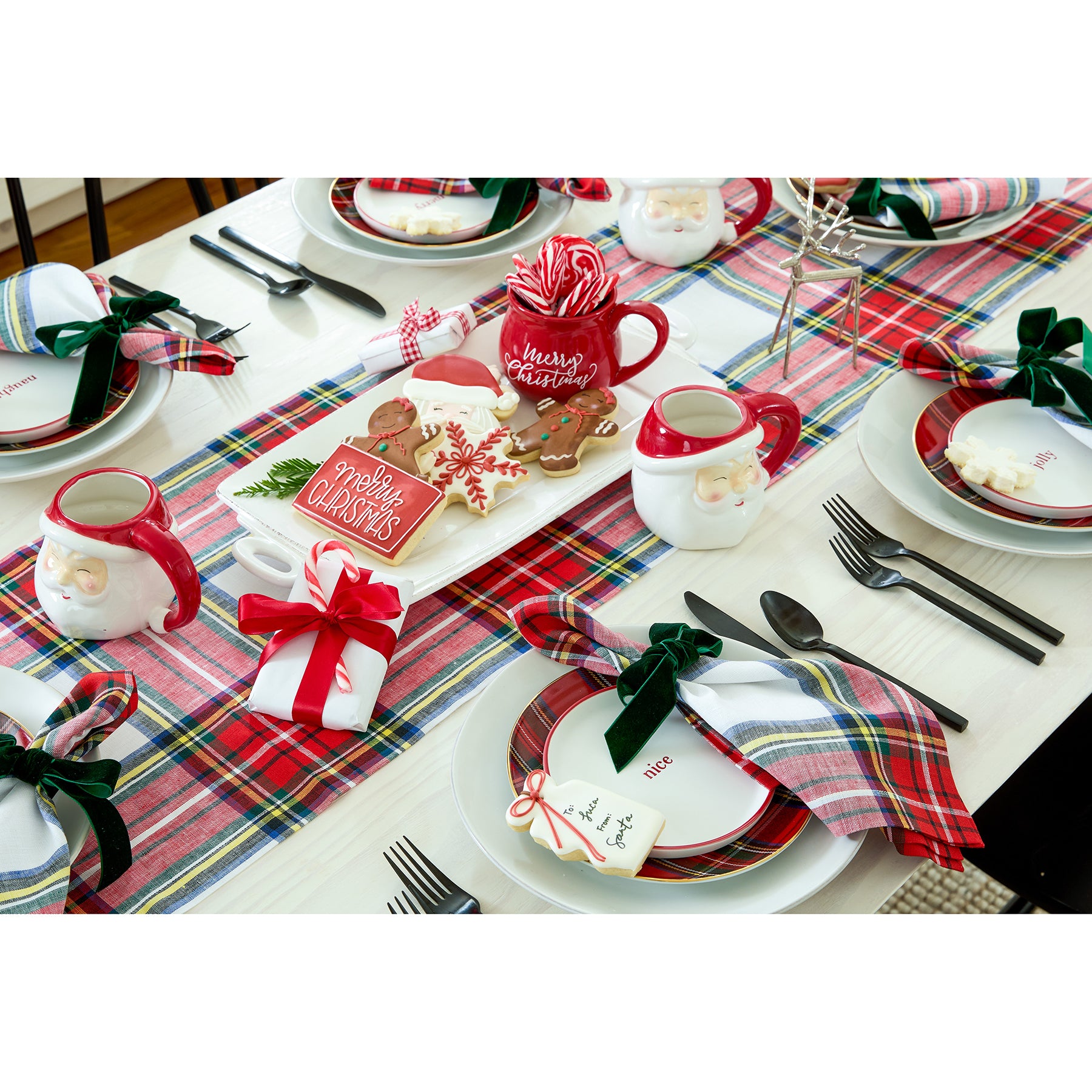 Premium Stewart Plaid Napkins - Set of 4 Cotton Linen Dinner Napkins for Holiday Table Setting, Christmas Dinner, and Party Decor