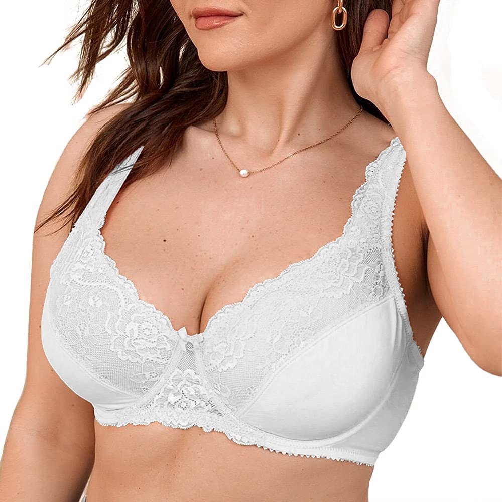 Women's Floral Lace Underwire Push Up Bra - Non Padded Full Figure Support Bralette for Everyday Wear & Special Occasions