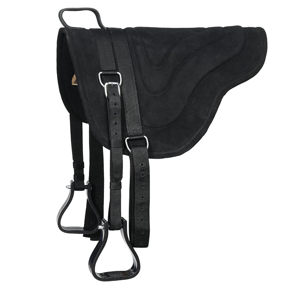 HILASON Western Treeless Leather Bareback Saddle Pad for Horses - Black | Comfortable & Durable Riding Pad for Trail, Training & Leisure Riding | Perfect for Western Horsemanship & Bareback Equestrian Activities