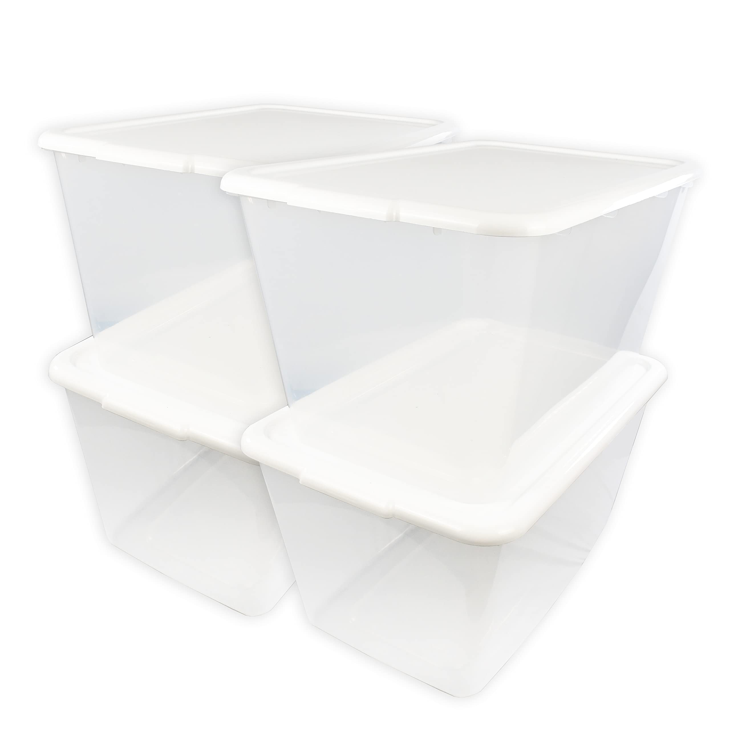SimplyKleen 14.5-Gallon Stackable Plastic Storage Bins with Lids - 4-Pack White/Clear Containers for Home Organization, Garage, Pantry & Office Supplies Storage