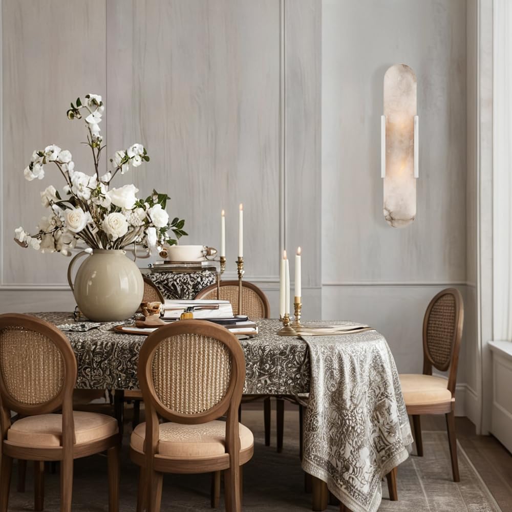 Alabaster Wall Sconce Light Fixture - Modern Vanity Lighting for Bathroom, Bedroom, Living Room & Dining Room - 4.25