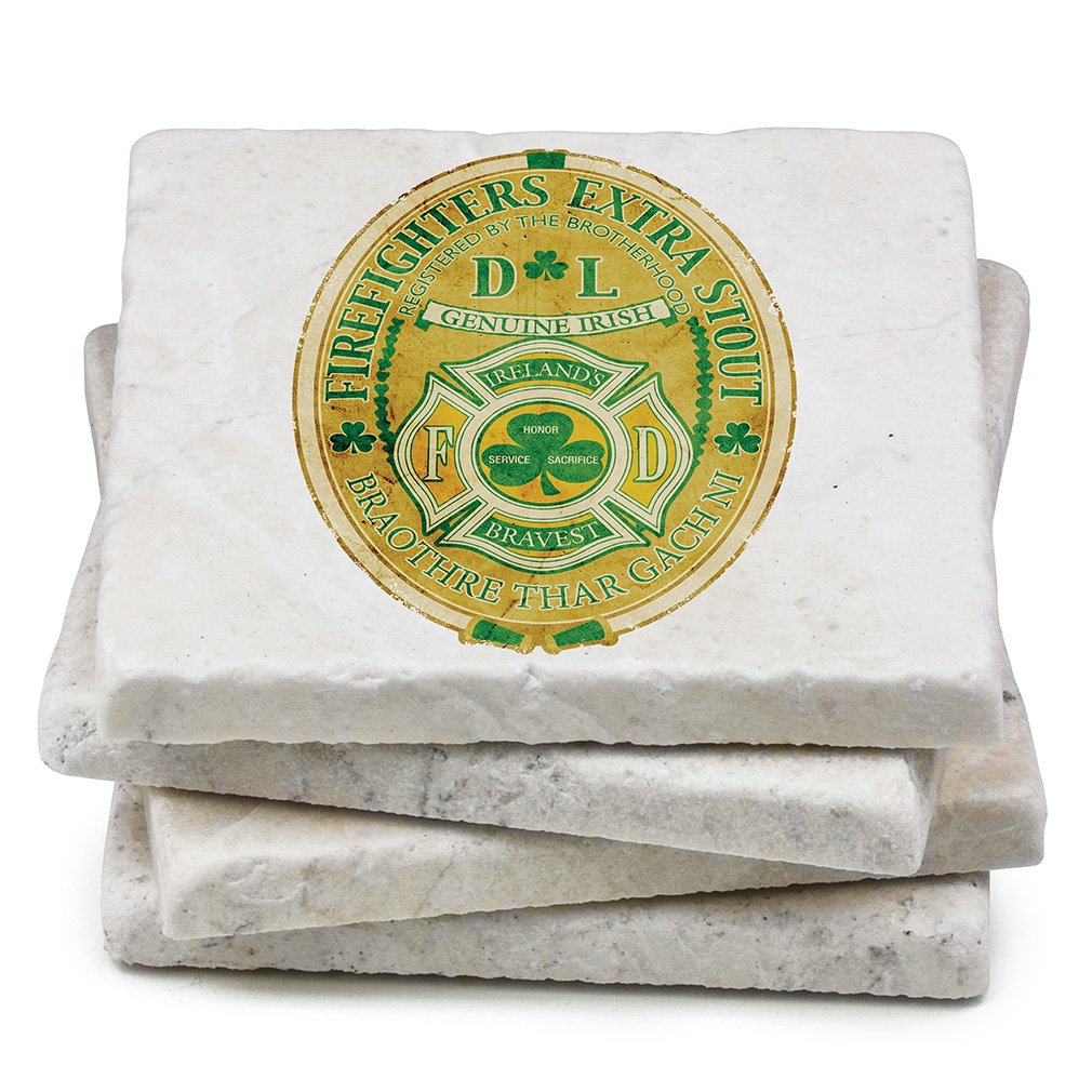 Natural Stone Coasters Set of 4 - Unique Firefighter Gifts for Men & Women - Durable Beverage & Beer Coasters for Emergency Services - Perfect for Home, Office or Fire Station Use