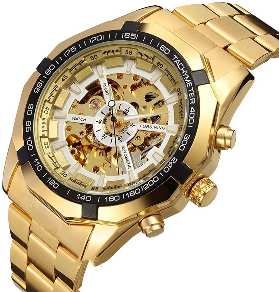 Luxury Automatic Mechanical Skeleton Watch for Men - Gold & Silver Stainless Steel Classic Wristwatch | Perfect for Business, Formal Events & Everyday Wear