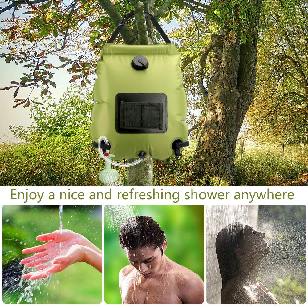 5 Gallon Solar Shower Bag - 20L Portable Camping Shower with Removable Hose & On/Off Switchable Shower Head | Perfect for Beach, Hiking, RV Trips & Outdoor Adventures | Lightweight Travel Shower for Camping, Swimming & Emergency Use