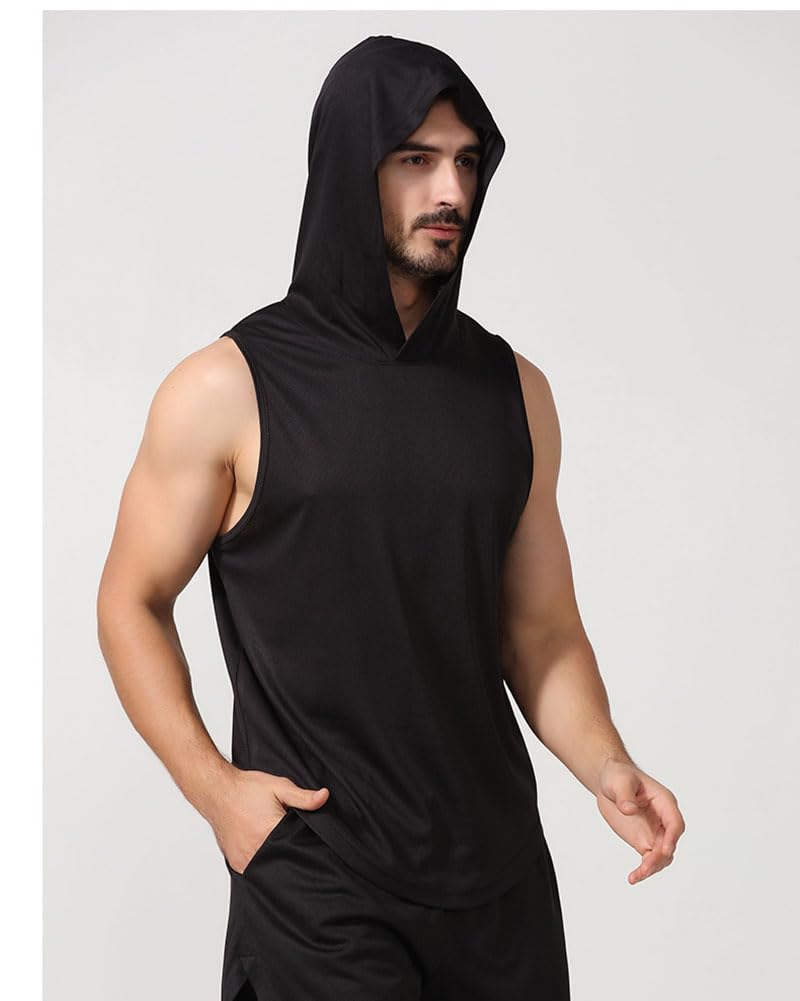 Men's Quick-Dry Sports Tank Top with Hood - Lightweight Loose Fit Basketball & Workout Shirt for Gym, Running & Outdoor Activities