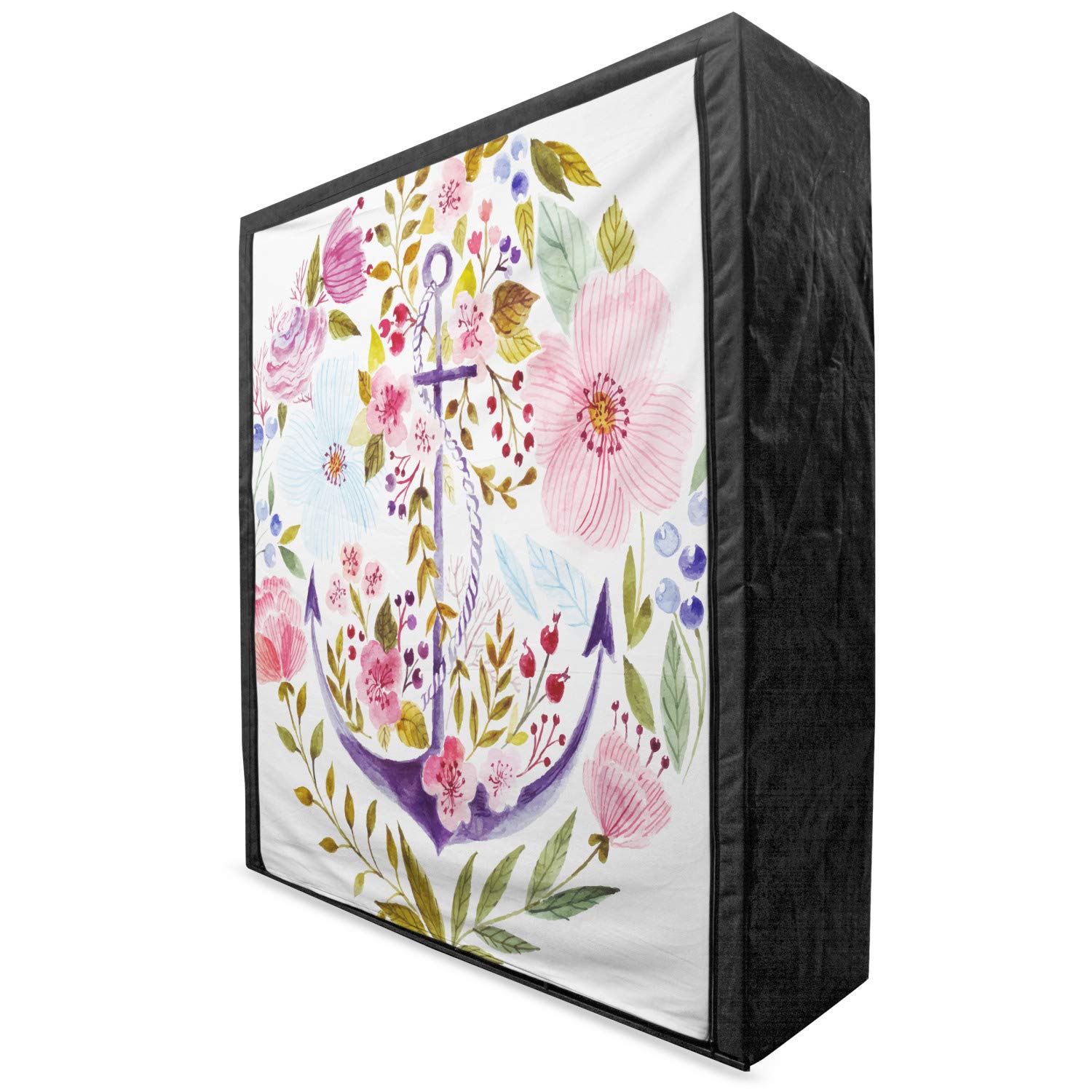 Ambesonne Watercolor Fabric Wardrobe - Nautical Anchor with Ivy Blossoms & Roses Design, 59