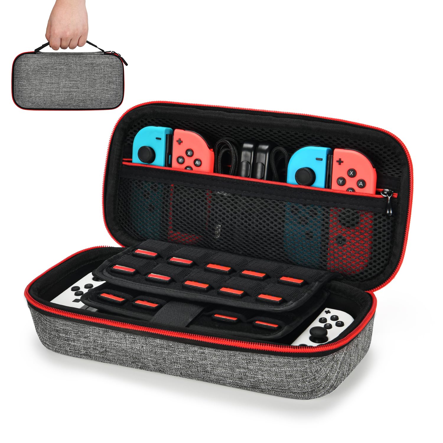 Younik Hard Carrying Case for Nintendo Switch & Switch OLED - Enhanced Version with Larger Storage Space for 19 Games, Official AC Adapter & Accessories | Portable Protection for Travel, Commuting & Gaming On-The-Go