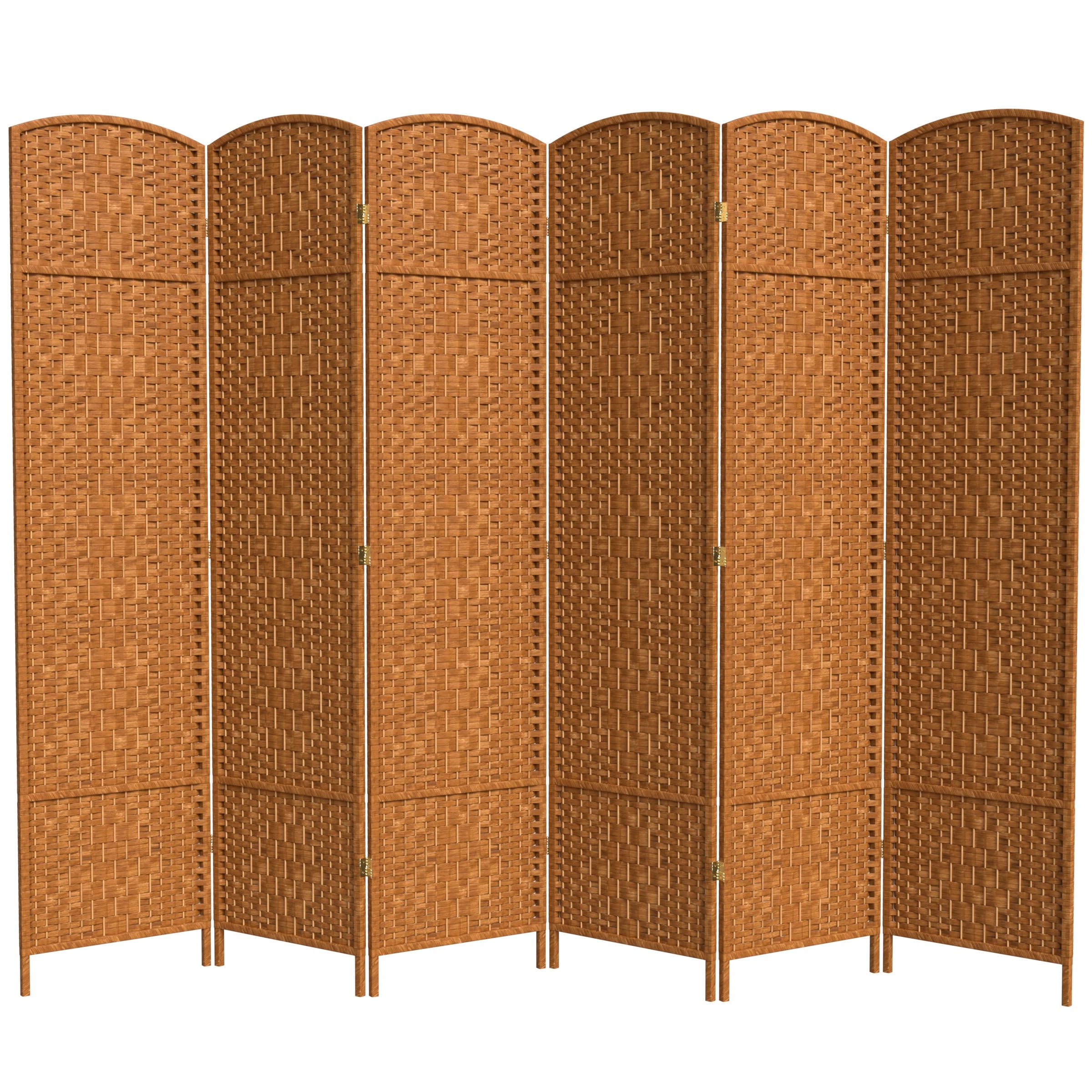 7 ft Tall Red Lantern Diamond Weave Dark Beige 6-Panel Room Divider - Freestanding Privacy Screen for Home, Office, or Outdoor Use
