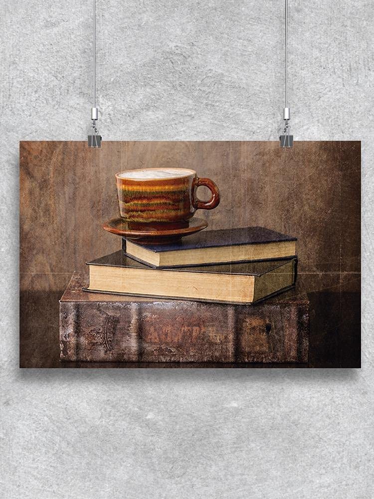Vintage Coffee and Books Wall Art Poster - Perfect for Home Office, Living Room & Cafe Decor
