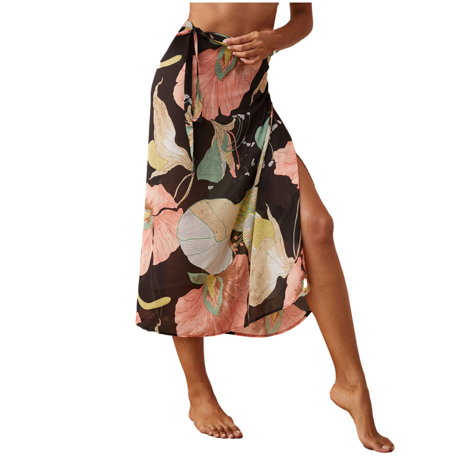 Women's Niuwa Beach Skirt - Floral Print Chiffon Summer Dress with Belt for Holiday, Vacation, and Seaside Getaways