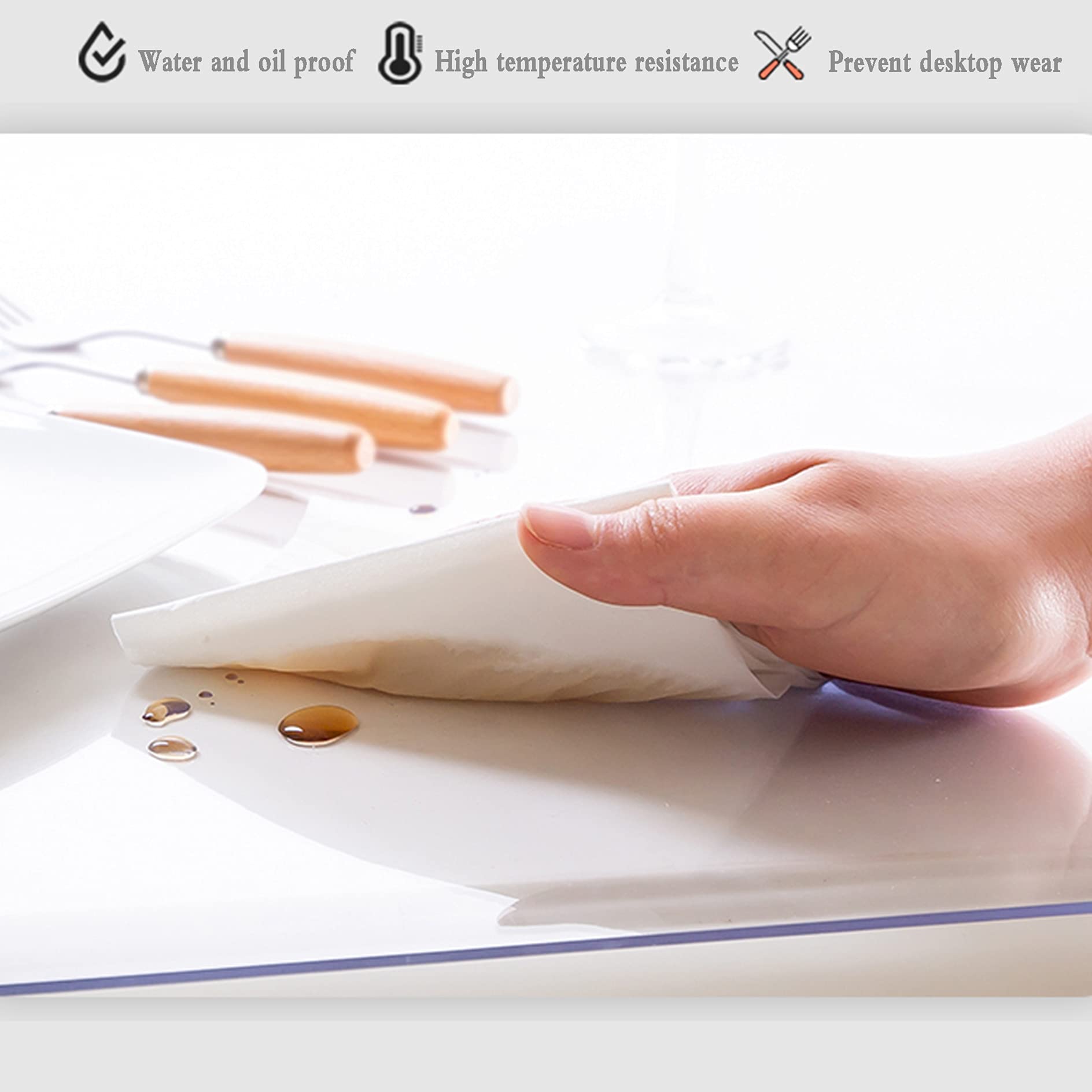 Clear PVC Plastic Waterproof Table Protector - Wipeable Vinyl Table Cover for Dining, Living Room, Coffee & Desk - Rectangle Table Mat Pad for Home, Office & Restaurant Use