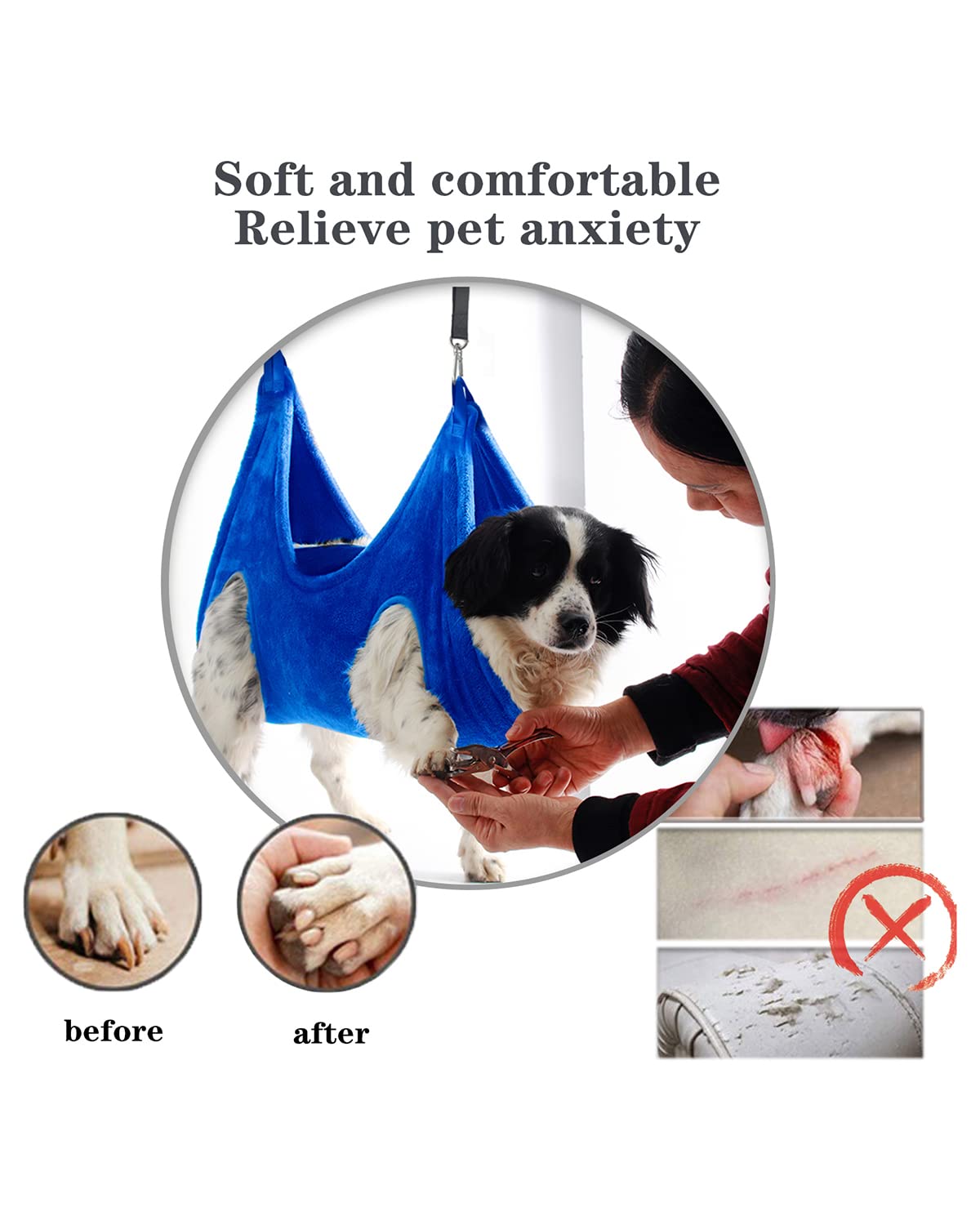Premium Dog Grooming Harness & Cat Grooming Hammock - Adjustable Pet Grooming Assistant with Nail Clippers & Rounded Scissors (Medium, Blue) - Perfect for Home Pet Care & Professional Grooming Salons