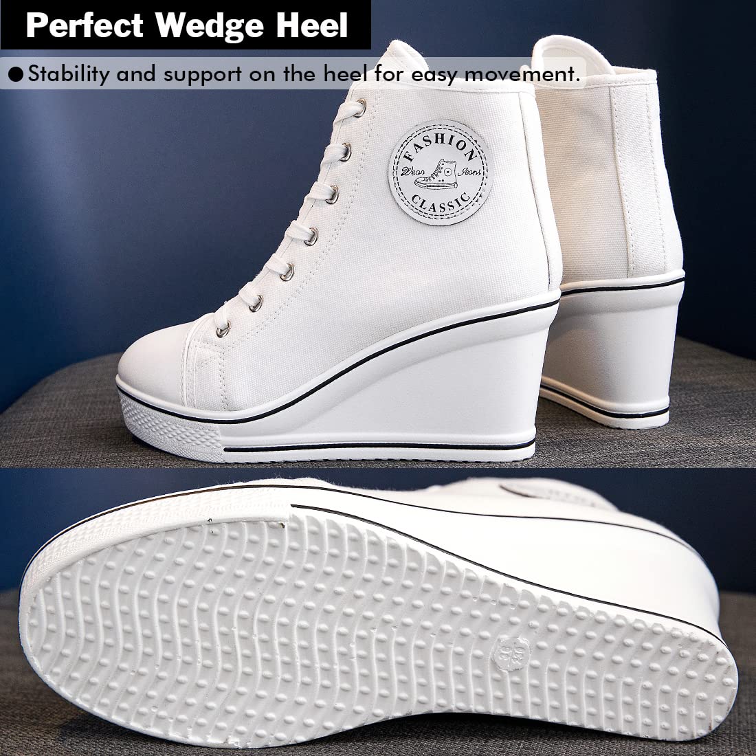 Mei MACLEOD Women's High Heel Wedge Canvas Sneakers - High Top Lace Up Casual Shoes for Teen Girls & College Students | Perfect for School, Work, and Everyday Fashion