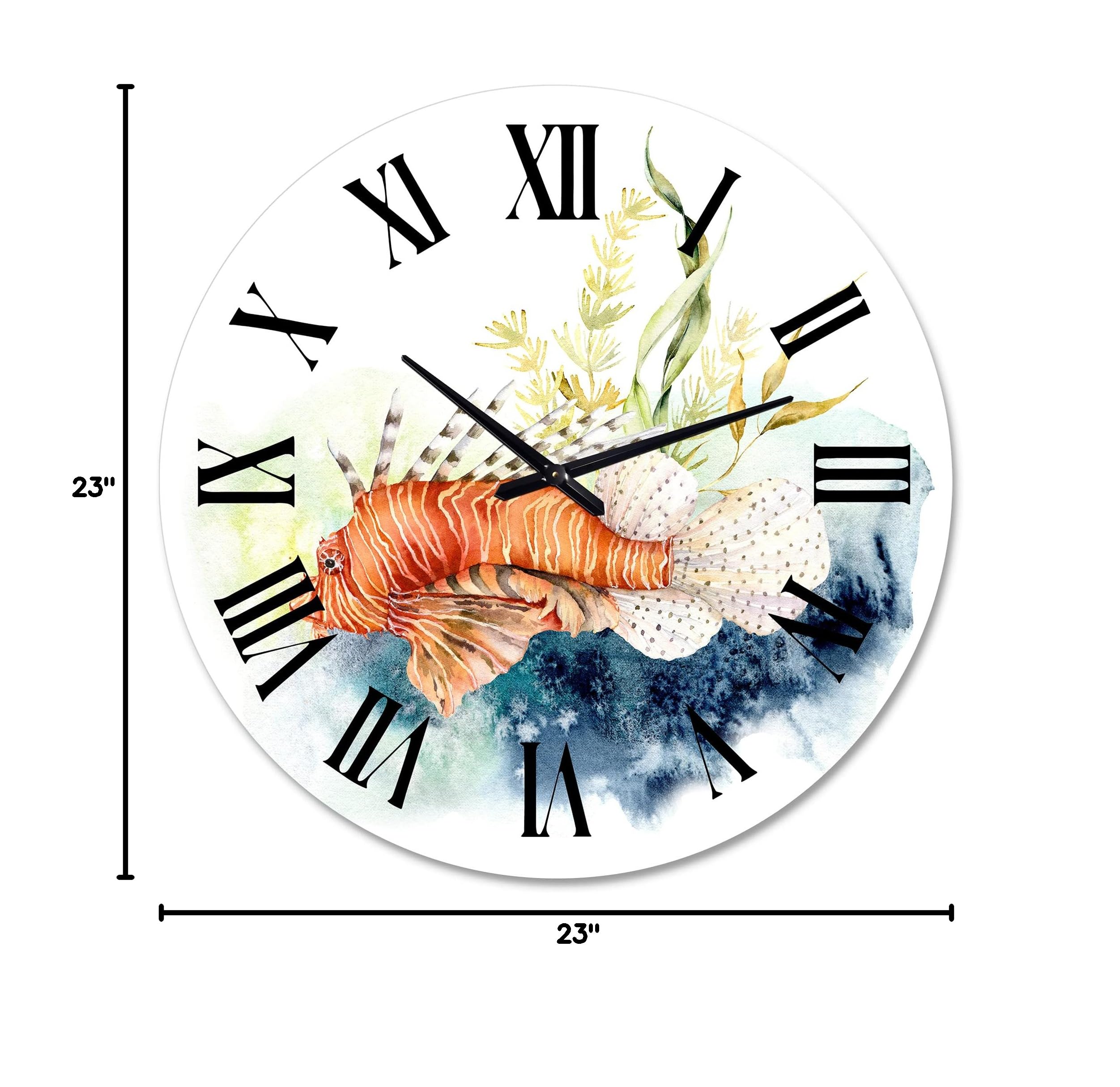 DesignQ Nautical Coastal Wall Clock - Lionfish, Kelp & Coral Reef Decor | Large 3D Animal Wall Clock for Living Room, Beach House & Office | Perfect for Coastal, Marine & Tropical Home Decor