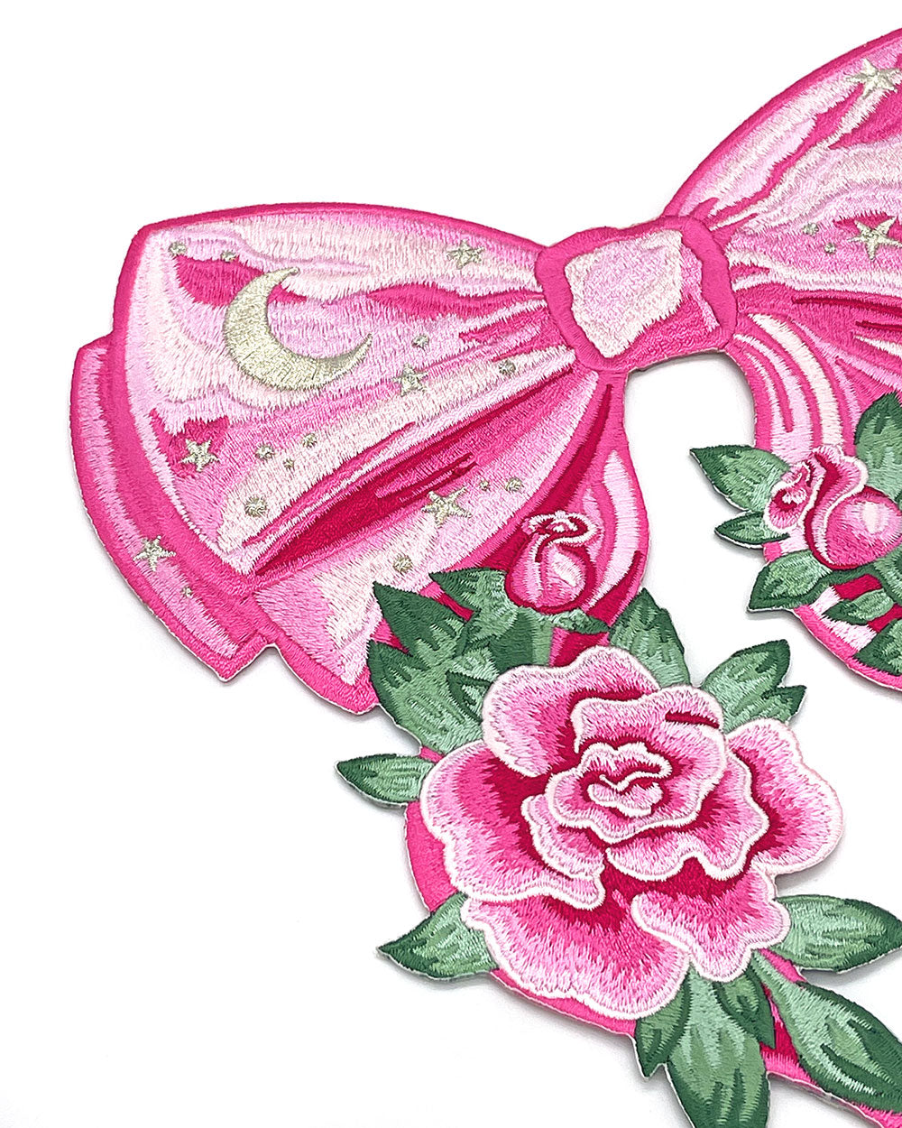 Large Bow with Roses Embroidered Back Patch - Perfect for Denim Jackets, Vests & DIY Fashion Customization