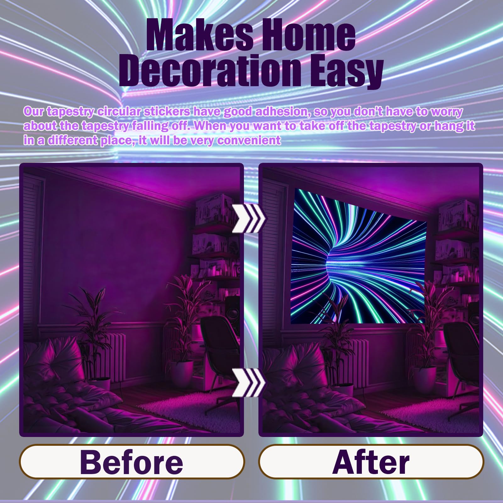 Honcet Black Light 3D UV Reactive Space Tapestry - 51