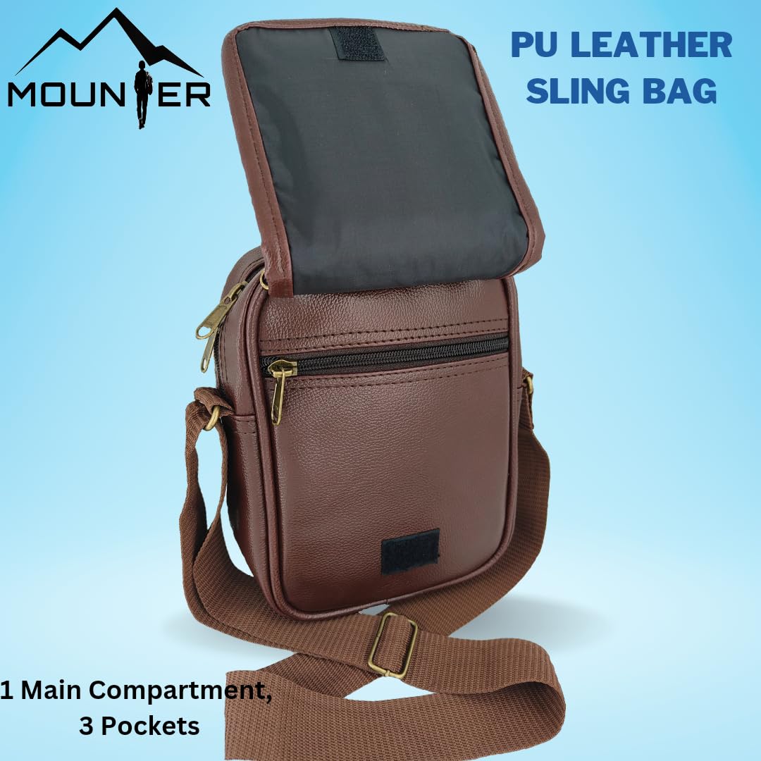 MOUNTER Stylish Leather Crossbody Bag for Men & Women - Durable Messenger Shoulder Bag for Travel, Office & Daily Use - Perfect for Work, Commuting & Casual Outings
