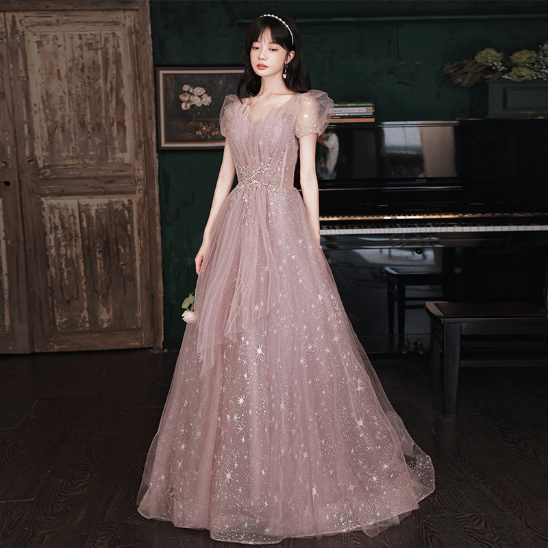 Elegant A-Line Pink Long Prom Dress with Sparkles - Sweet 16 Princess Gown for Formal Dances & Special Occasions