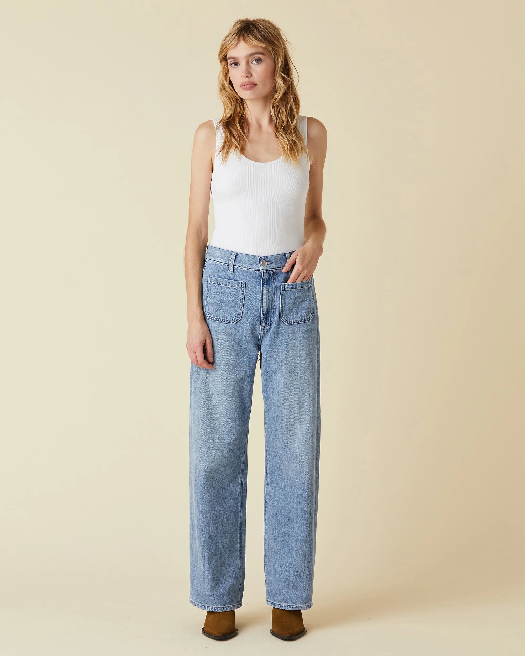 Amber Soft Barrel Jeans - Women's High Waist Stretch Denim Pants | Desert Valley Wash | Perfect for Casual Wear & Everyday Outfits