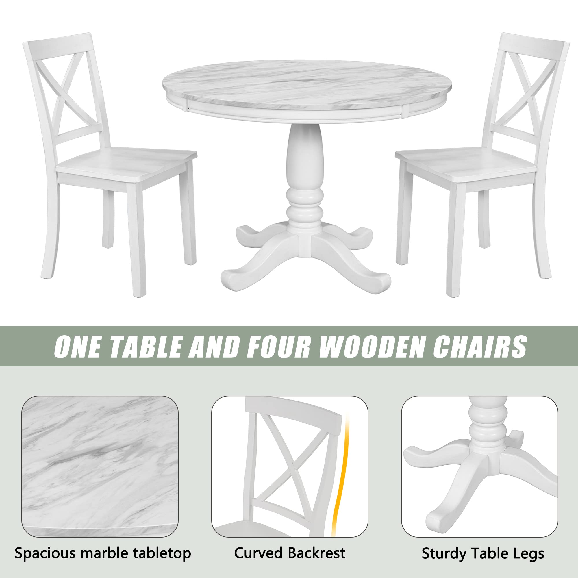 Harper & Bright Designs 5-Piece Round Wood Dining Table Set with 4 Chairs - Modern Kitchen & Dining Room Furniture for Family Gatherings & Dinner Parties