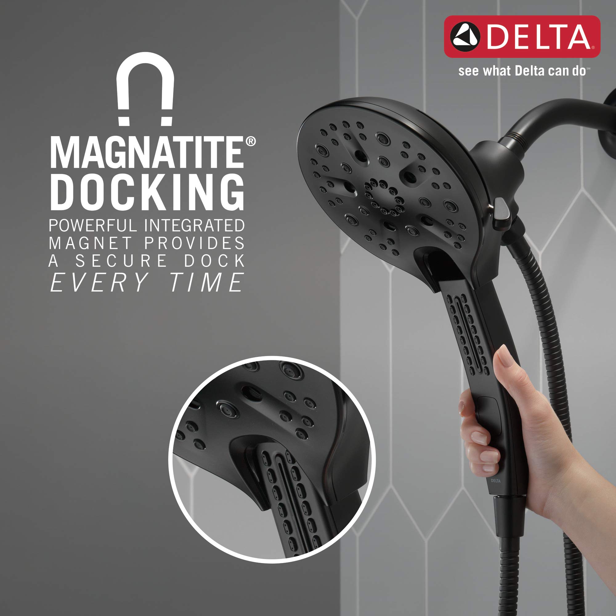 Delta 58620-BL25-PK 2-in-1 Dual Shower Head with 5 Spray Settings - Black Bathroom Fixture for Luxurious Rainfall and Handheld Shower Experience - Lifetime Limited Warranty - Perfect for Master Bathrooms, Spa-Like Showers and Water Conservation