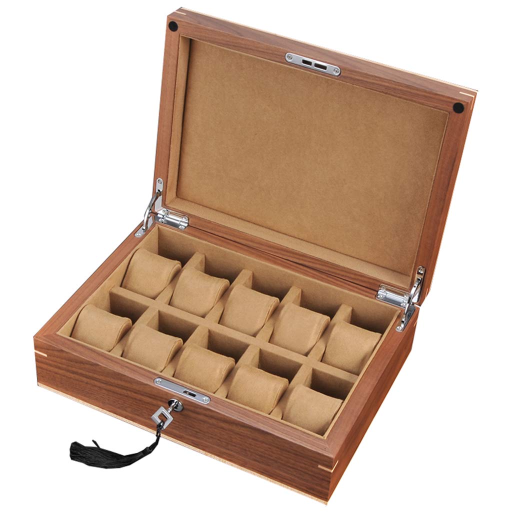 Premium 10-Slot Wooden Watch Box with Glass Top & Cushions - Luxury Watch Storage Case for Men & Women, Jewelry Display Organizer - Perfect for Travel, Home & Office Use