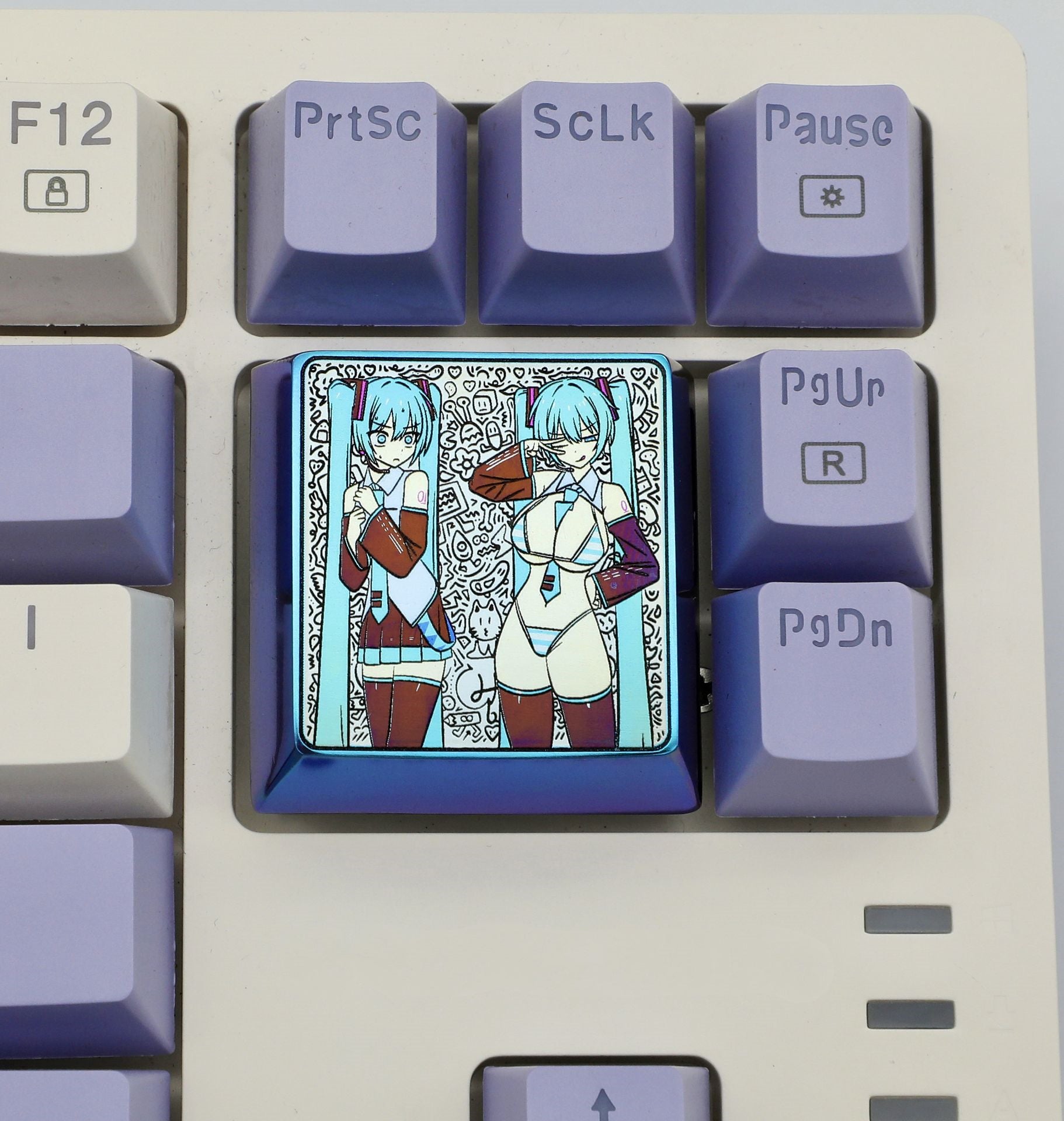 Hatsune Miku Anime Themed 4U Titanium Alloy Carved Keycaps - Anodized Color Custom Mechanical Keyboard Keycaps for Gaming & Typing - Perfect for Cosplay Fans, PC Builders & Anime Collectors