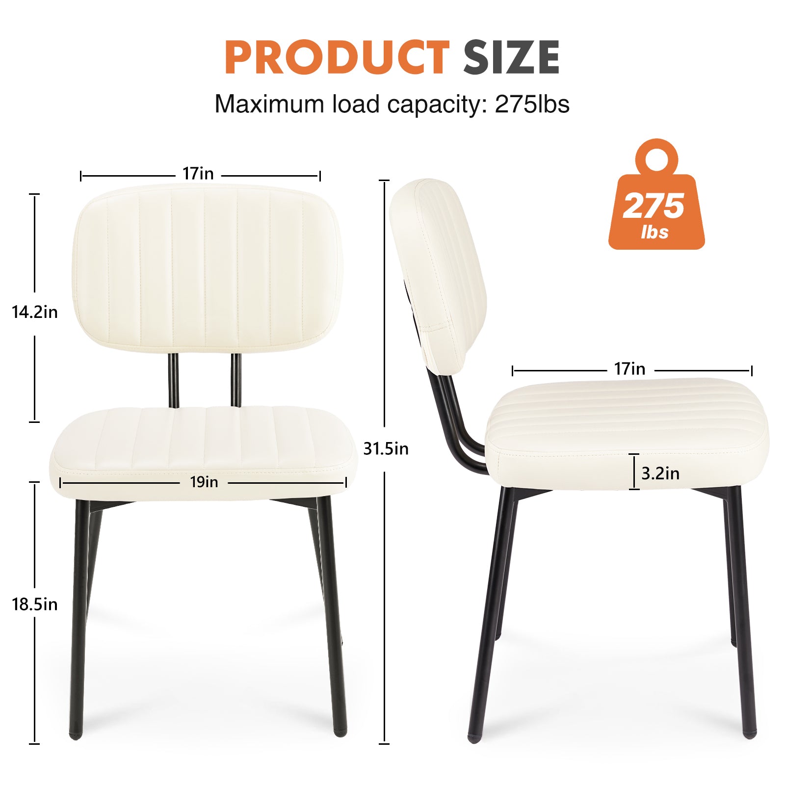 Mid Century Modern Upholstered Dining Chairs - Set of 2 White Faux Leather Cushion Seats with Metal Legs for Kitchen, Dining Room & Living Room | Perfect for Home Decor, Entertaining Guests & Small Space Furniture