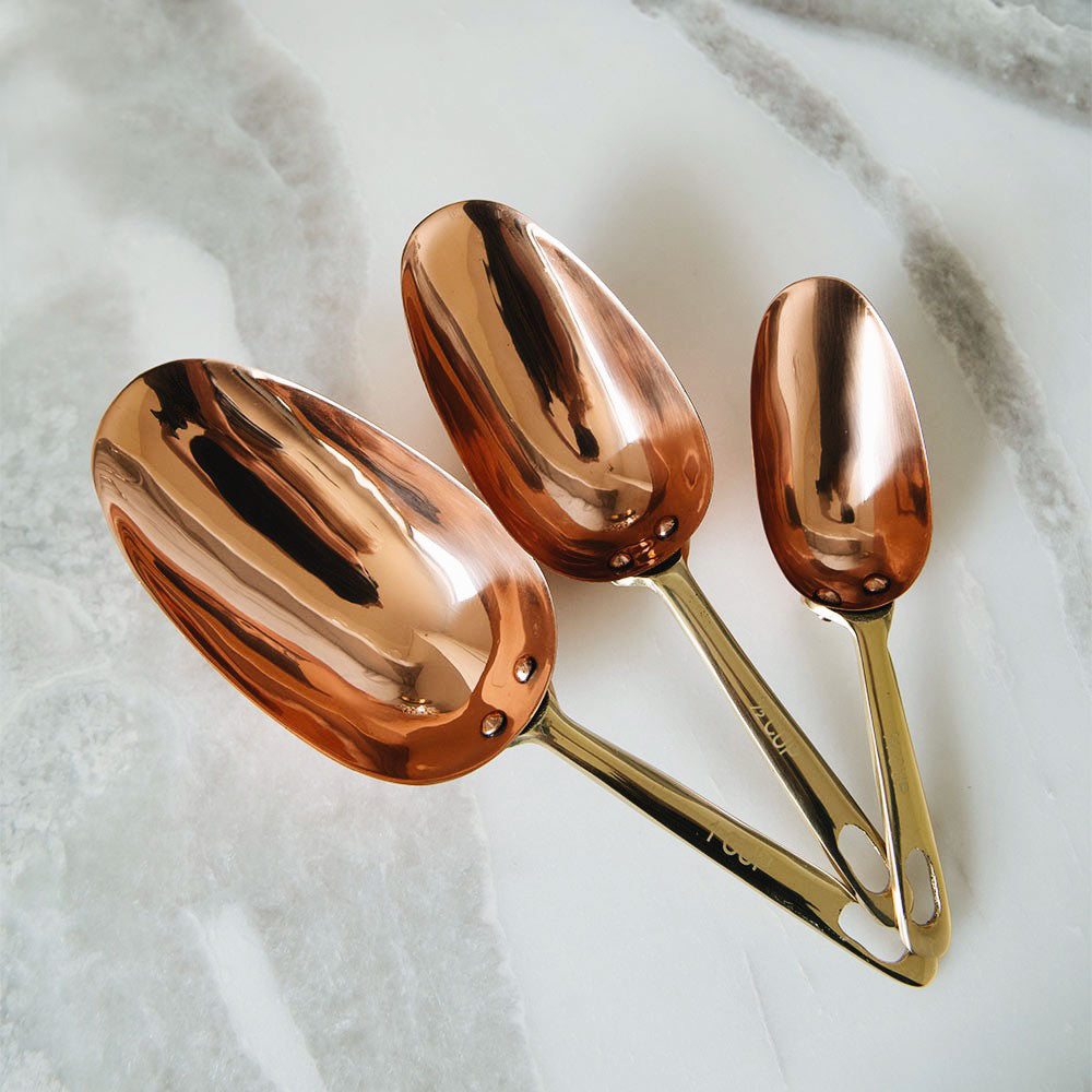 Premium Copper Measuring Scoops Set - Accurate Kitchen Measuring Tools for Baking, Cooking & Coffee - Essential for Home Chefs & Baristas