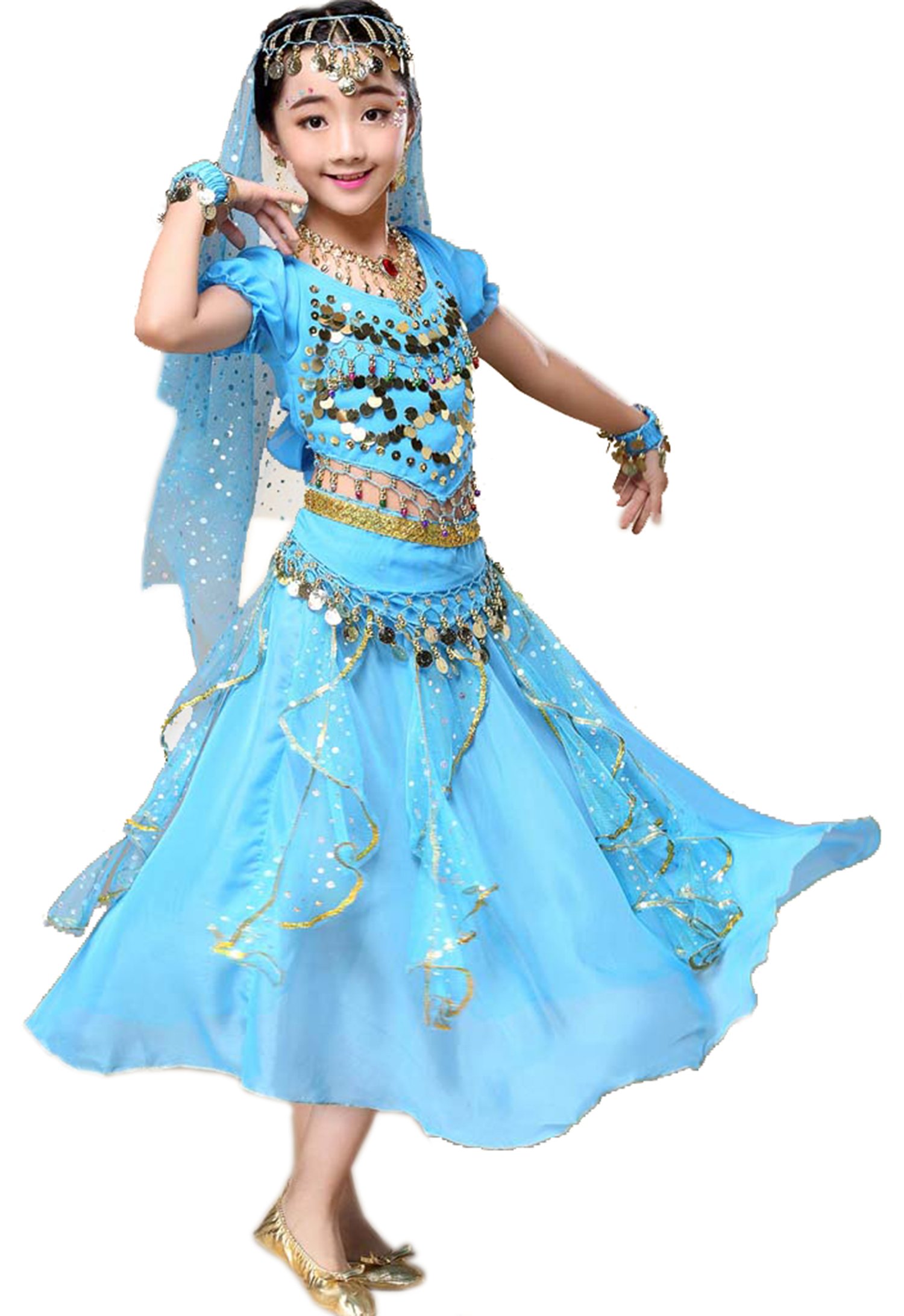 Stunning Astage Girl Belly Dance Costume with Sequins - Indian Dance Outfit for Halloween, Carnival, and Party Performances
