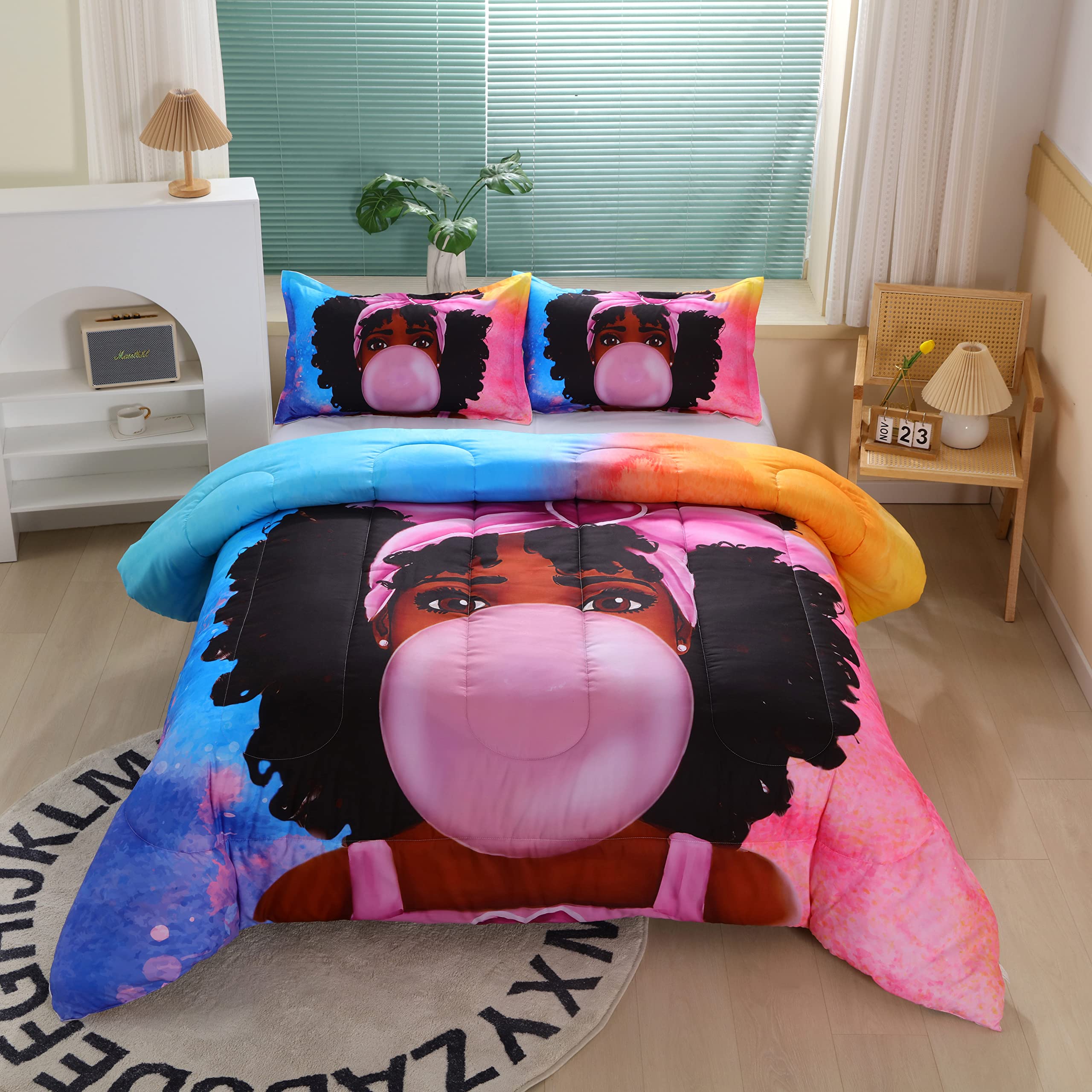 Suncloris African American Black Girl Comforter Set - Queen Size 90