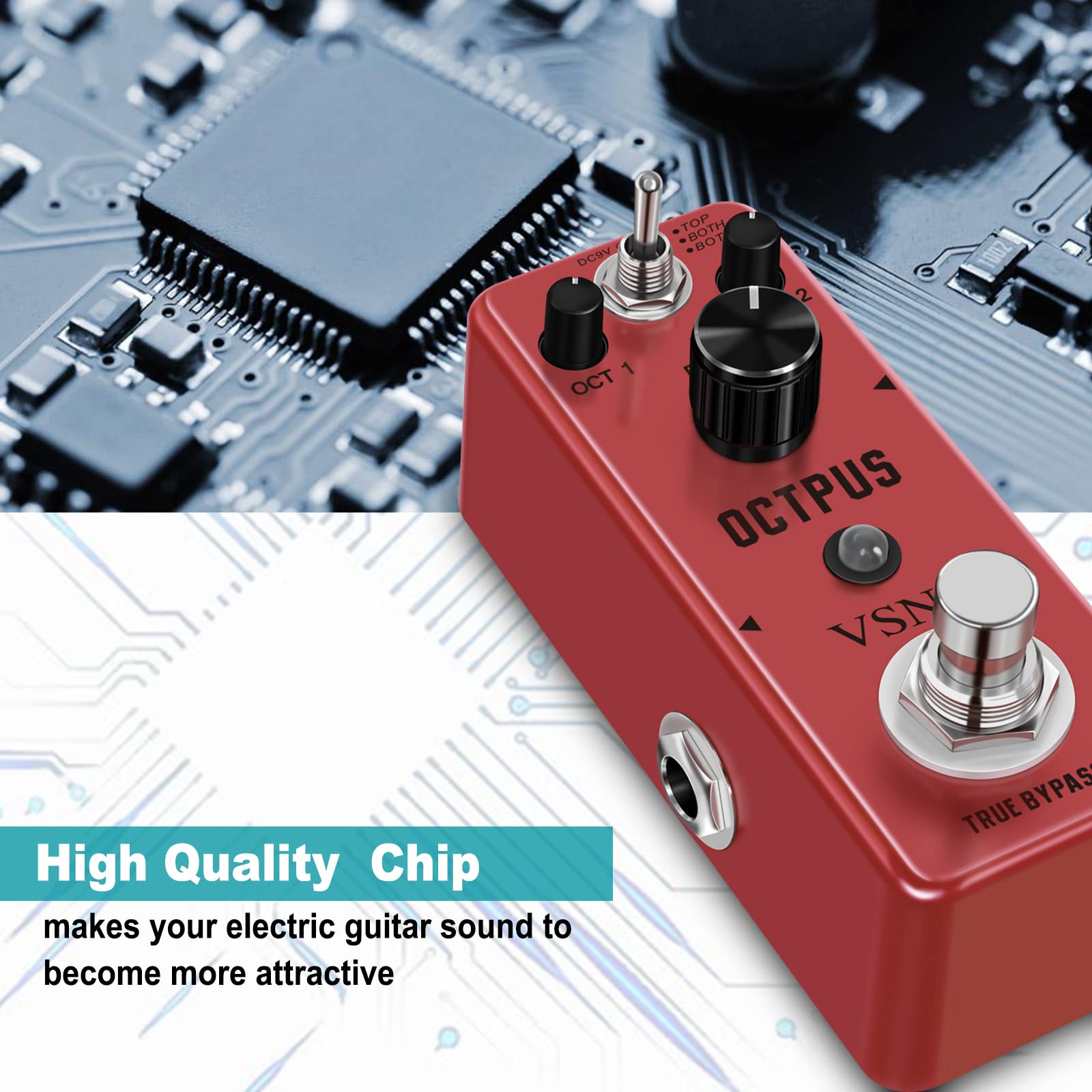 VSN Octave Guitar Pedal - Digital Polyphonic Octave Effects Generator for Electric Guitar, True Bypass Mini Pedal | Perfect for Live Performances, Studio Recording & Practice Sessions
