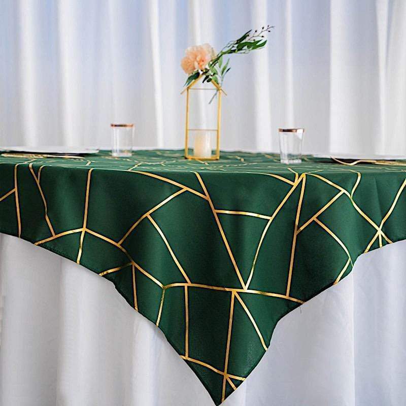 54x54 Inch Polyester Square Table Overlay with Metallic Geometric Design - Perfect for Wedding, Party, and Home Decor