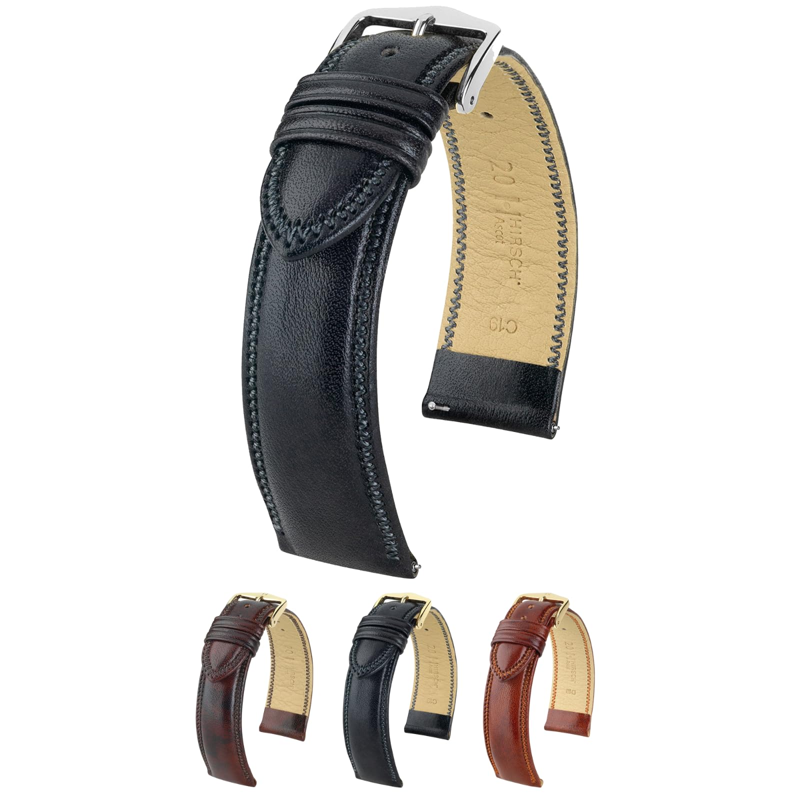 Premium Hirsch Ascot Calf Leather Watch Strap | Chesterfield English Style | 18mm-20mm Quick Release Watch Band | Choose Color & Size | Perfect for Dress Watches & Formal Occasions