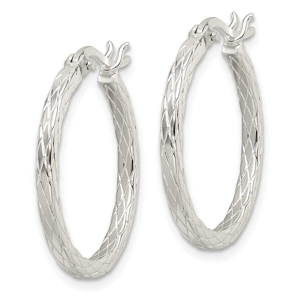 Sterling Silver Diamond Pattern Hoop Earrings - 0.95 Inch Length, 0.94 Inch Width - Elegant Dangle Earrings for Women - Perfect for Parties, Weddings & Everyday Wear